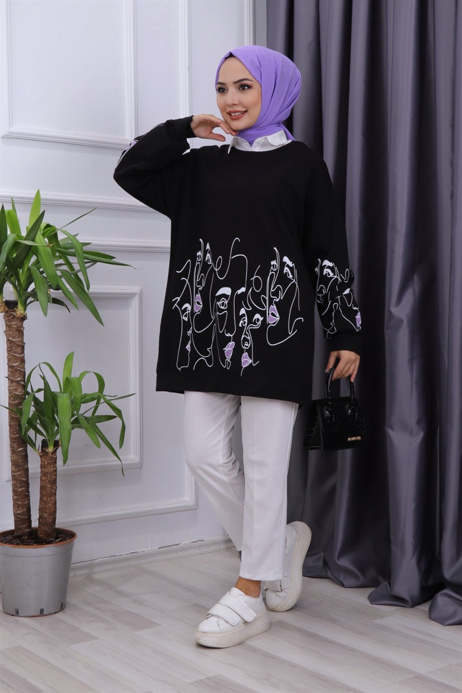 Kız Baskılı Sweat Siyah 