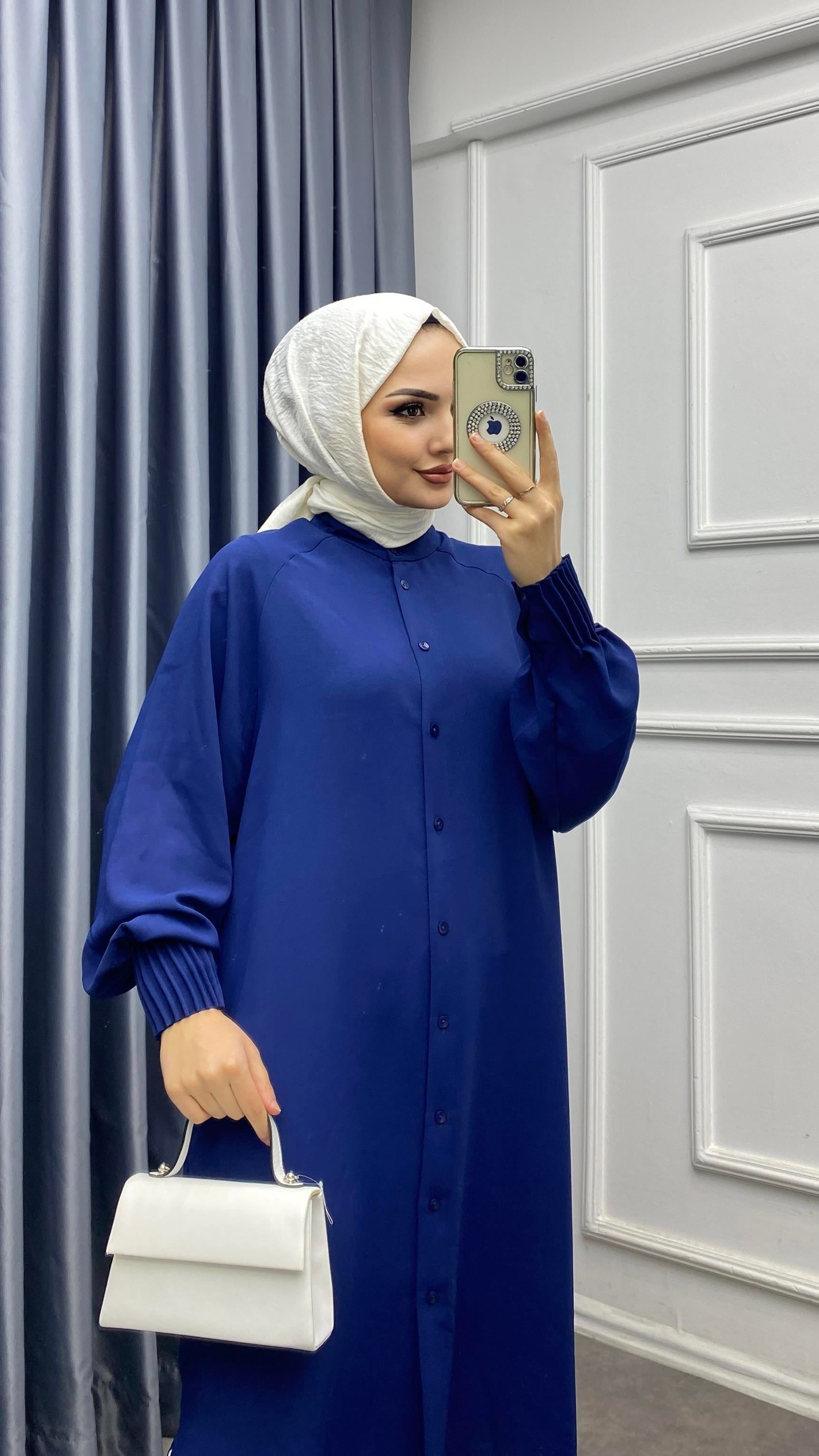 Kol Ucu Pileli Tunik Lacivert 