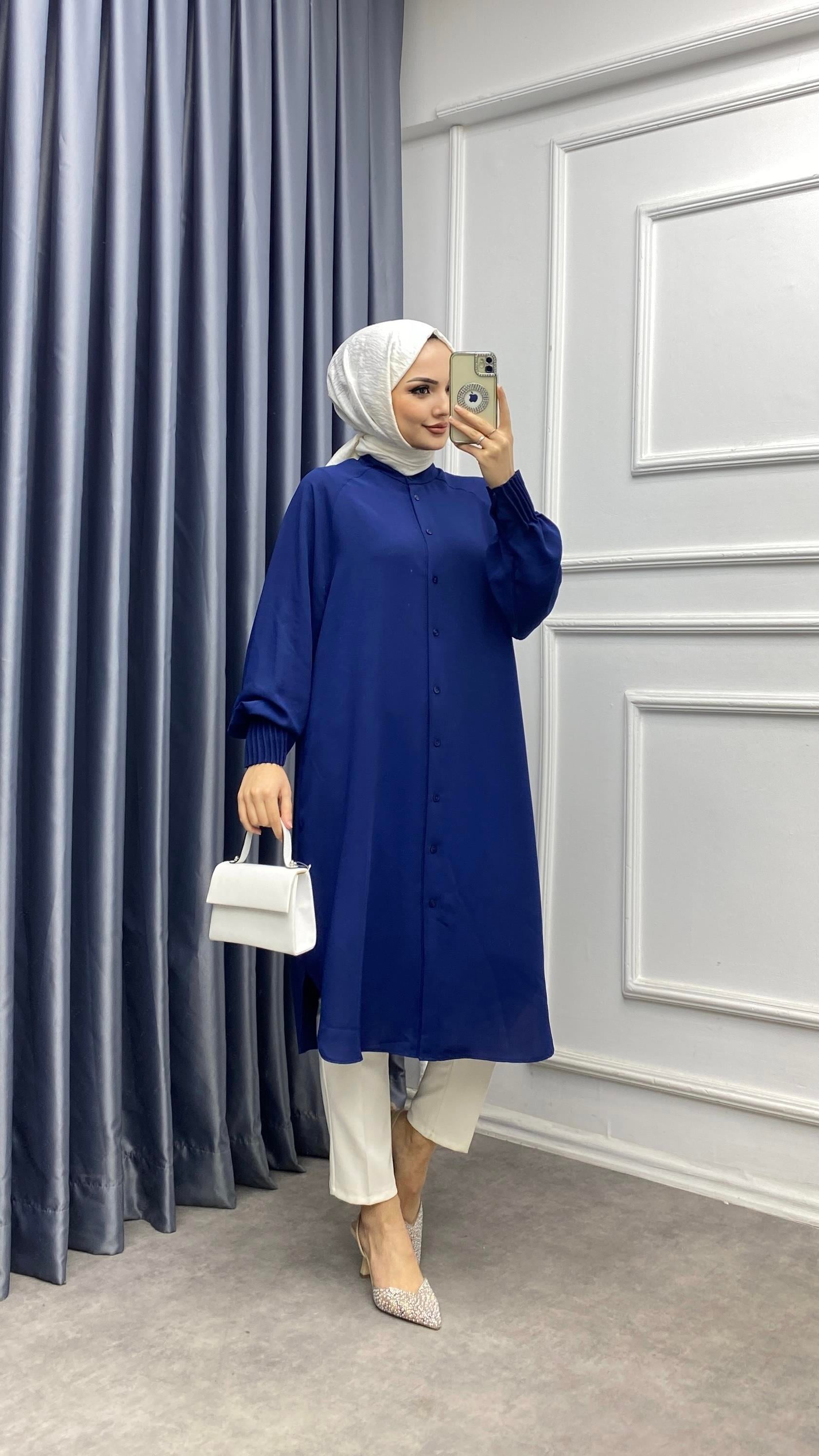 Kol Ucu Pileli Tunik Lacivert 