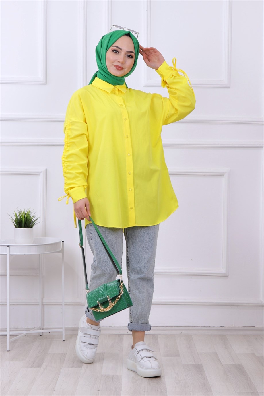 Kolları İp Detaylı Tunik Sarı