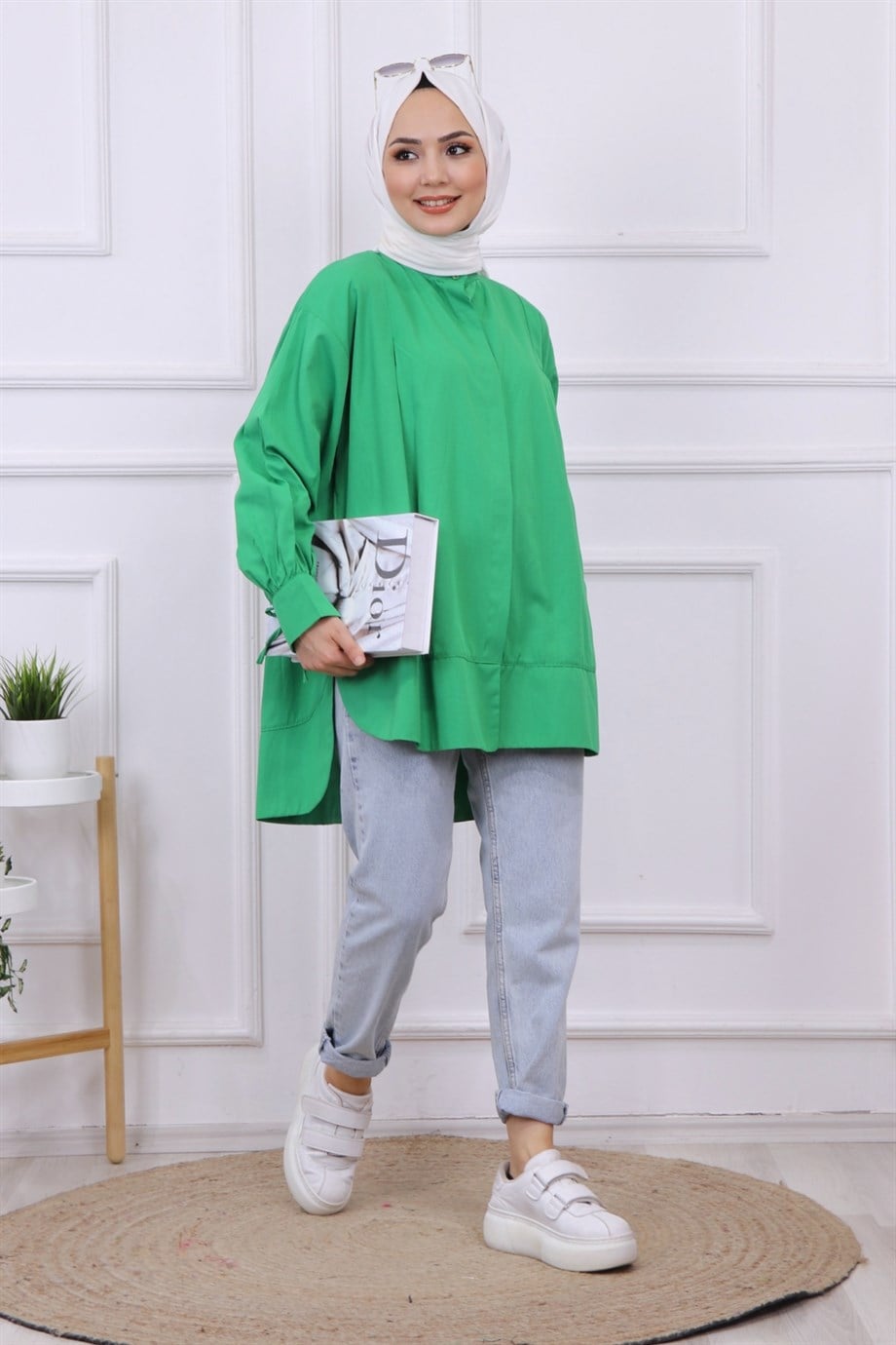 Kolları İp Detaylı Tunik Yeşil
