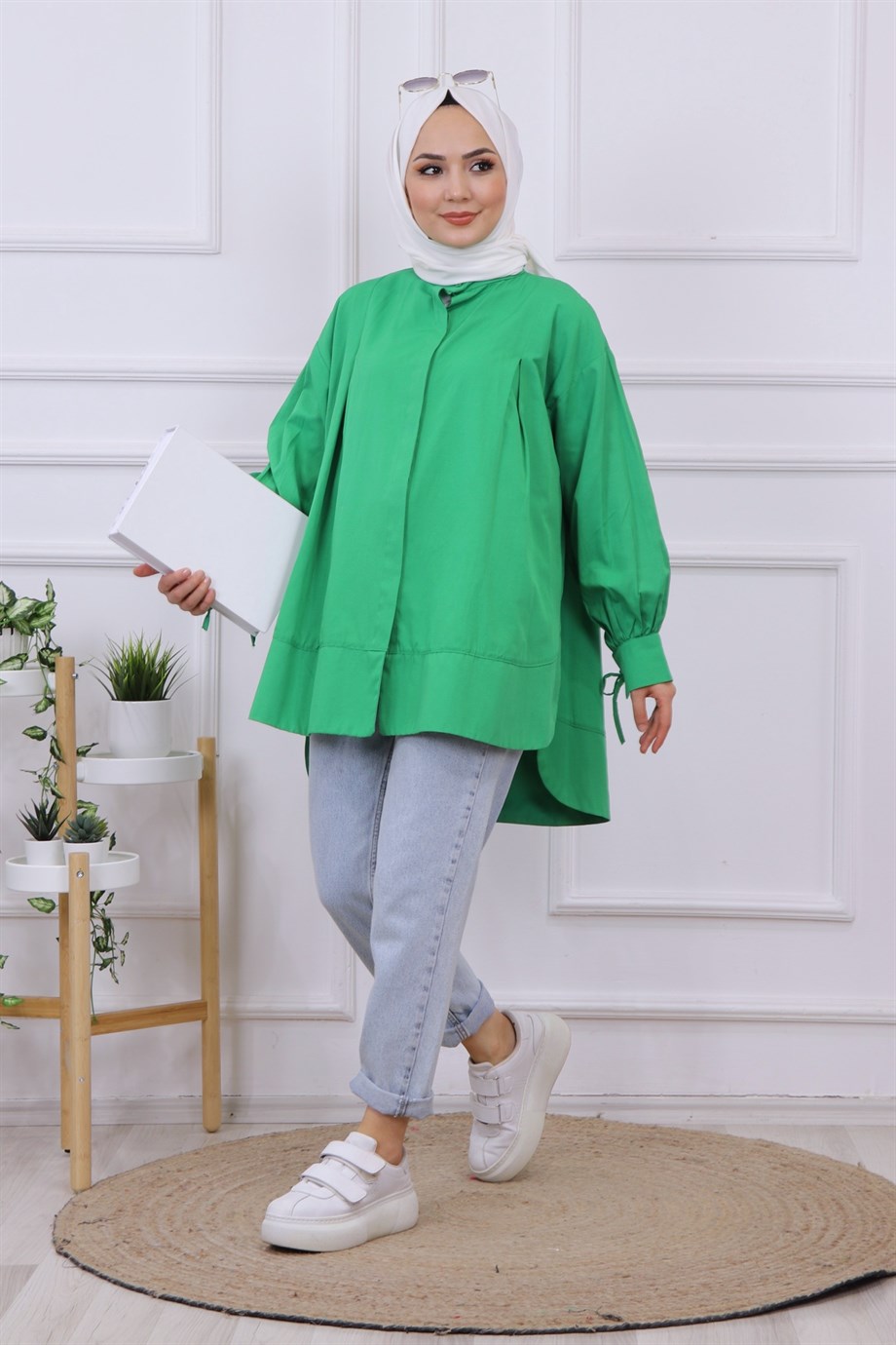 Kolları İp Detaylı Tunik Yeşil