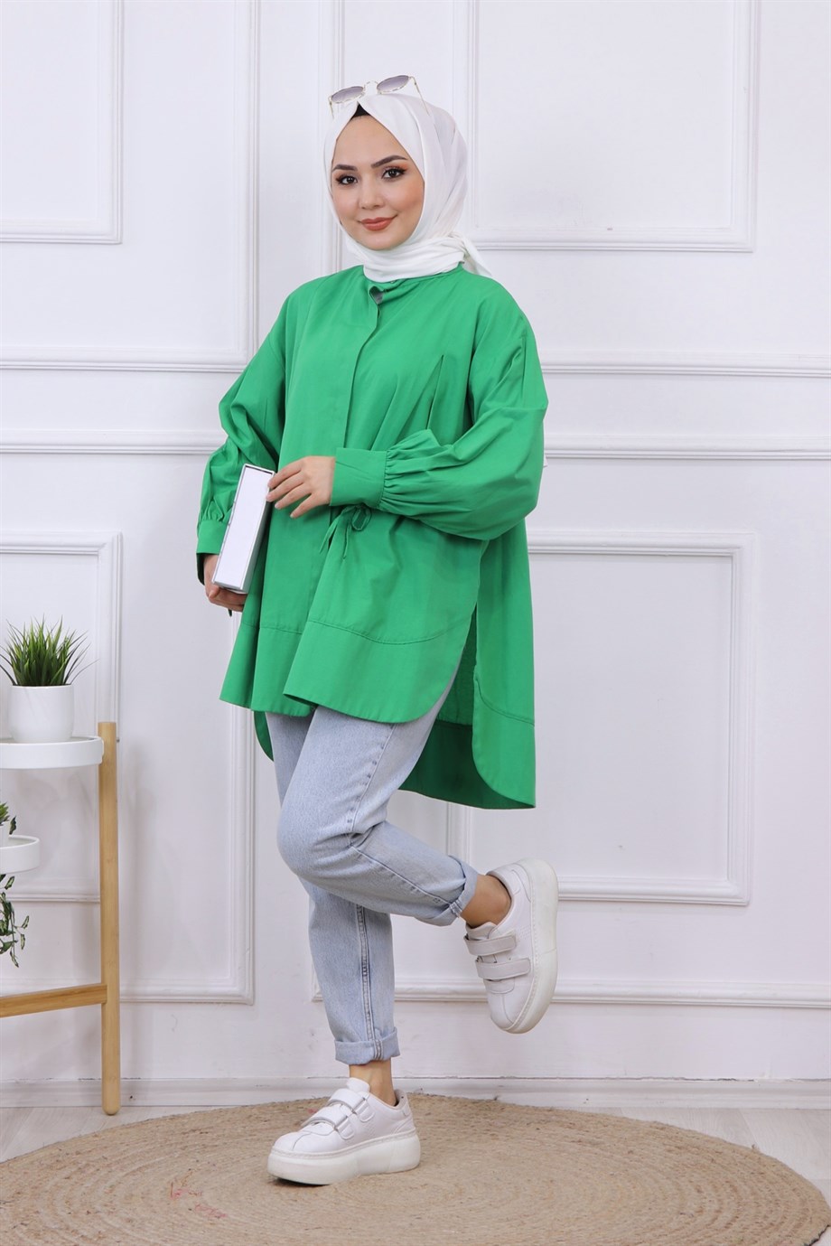 Kolları İp Detaylı Tunik Yeşil