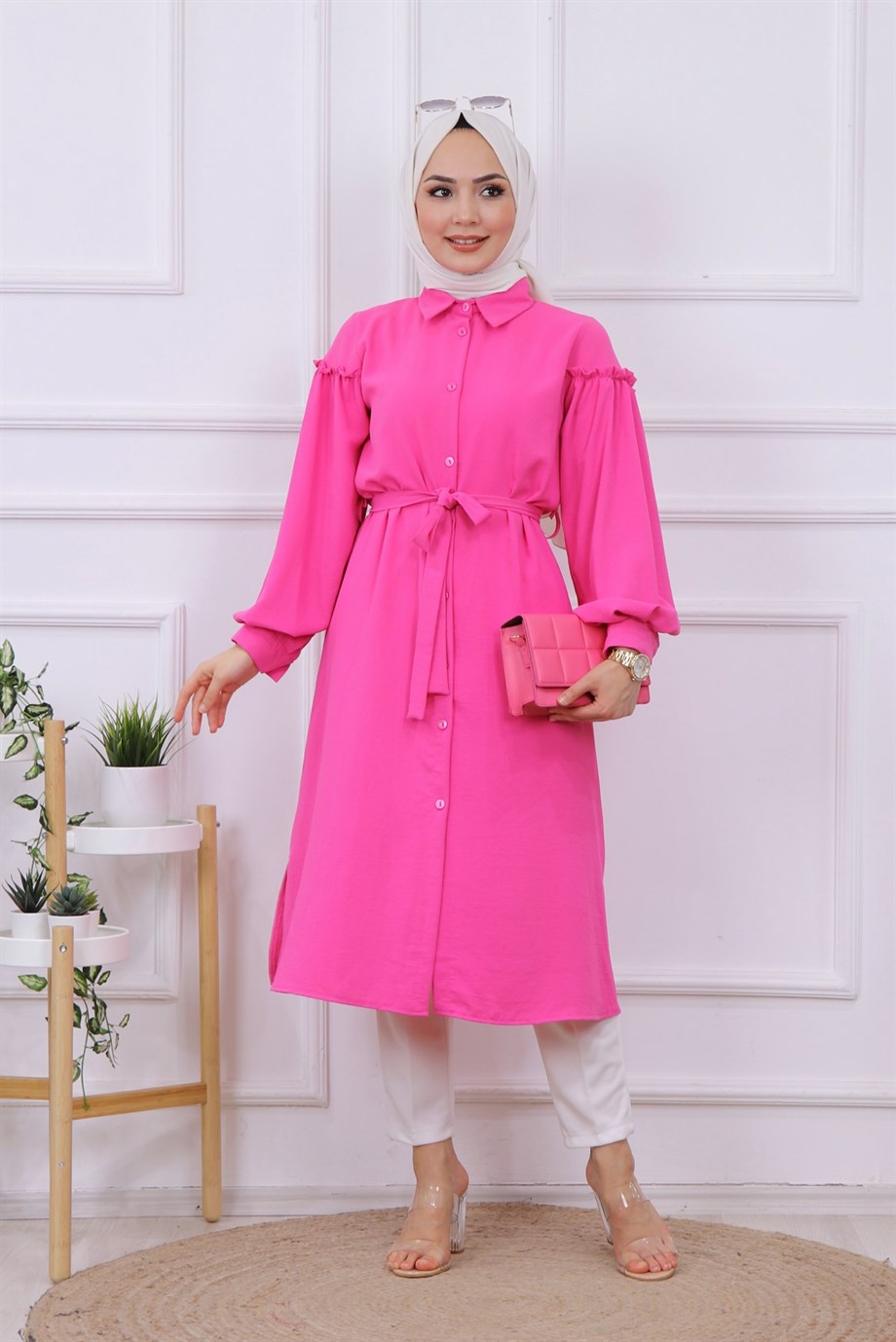 Kolları Pileli Tunik Pembe