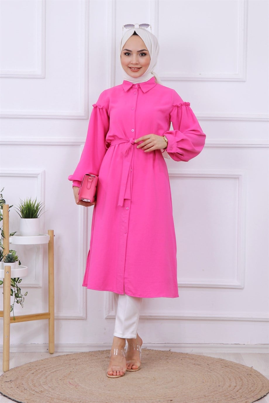 Kolları Pileli Tunik Pembe