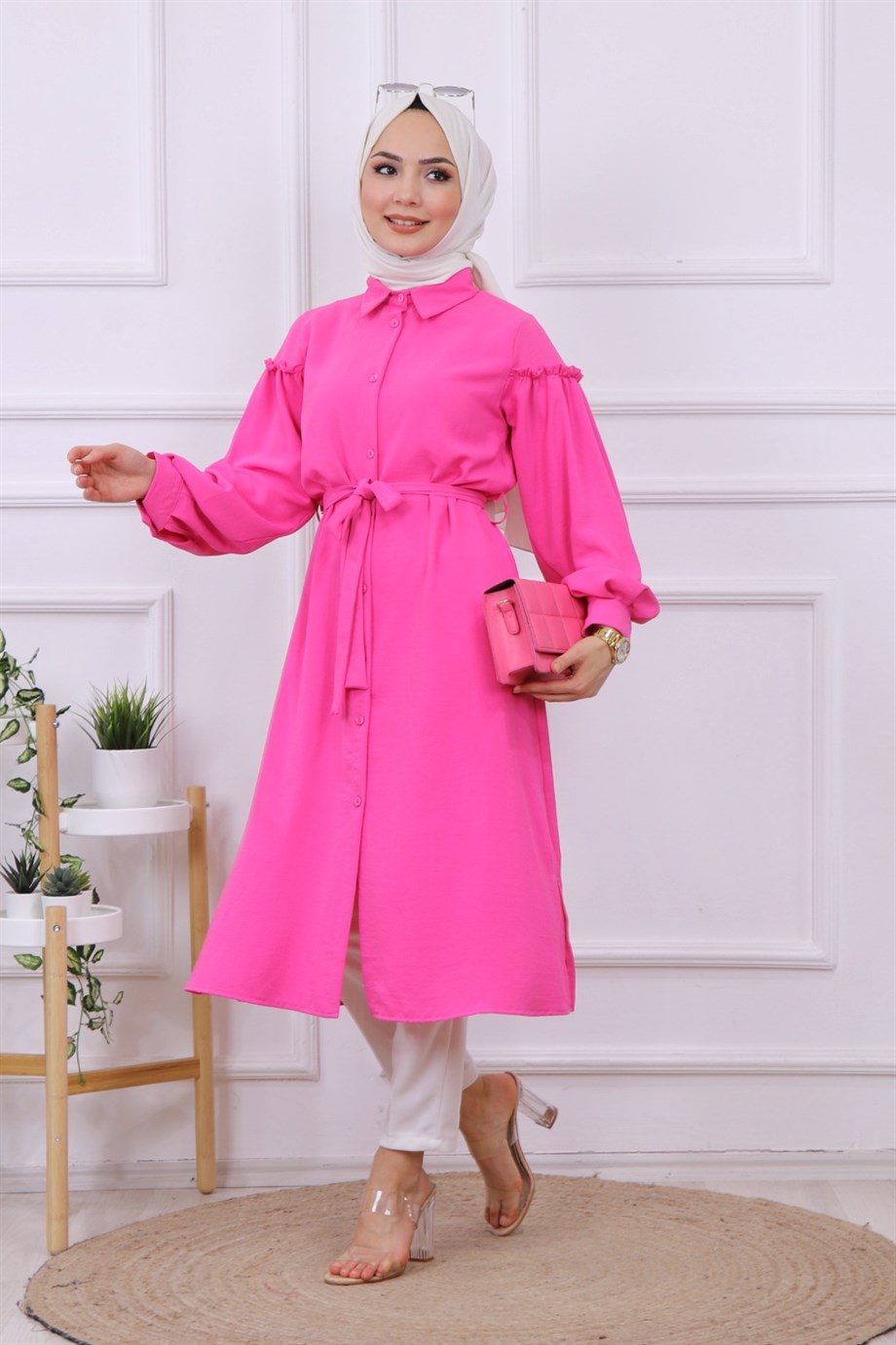 Kolları Pileli Tunik Pembe