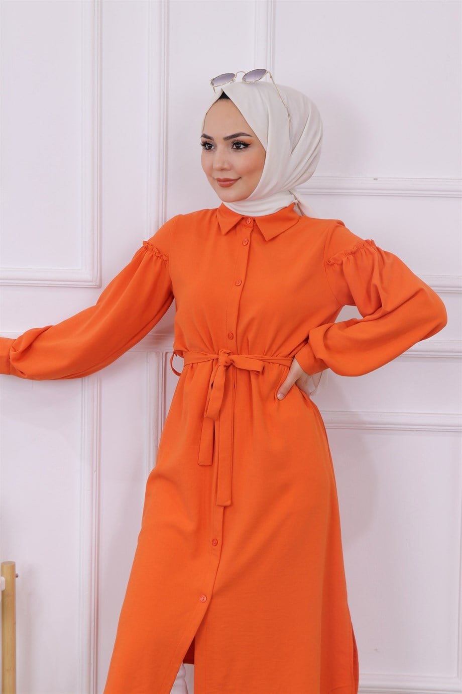 Kolları Pileli Tunik Turuncu