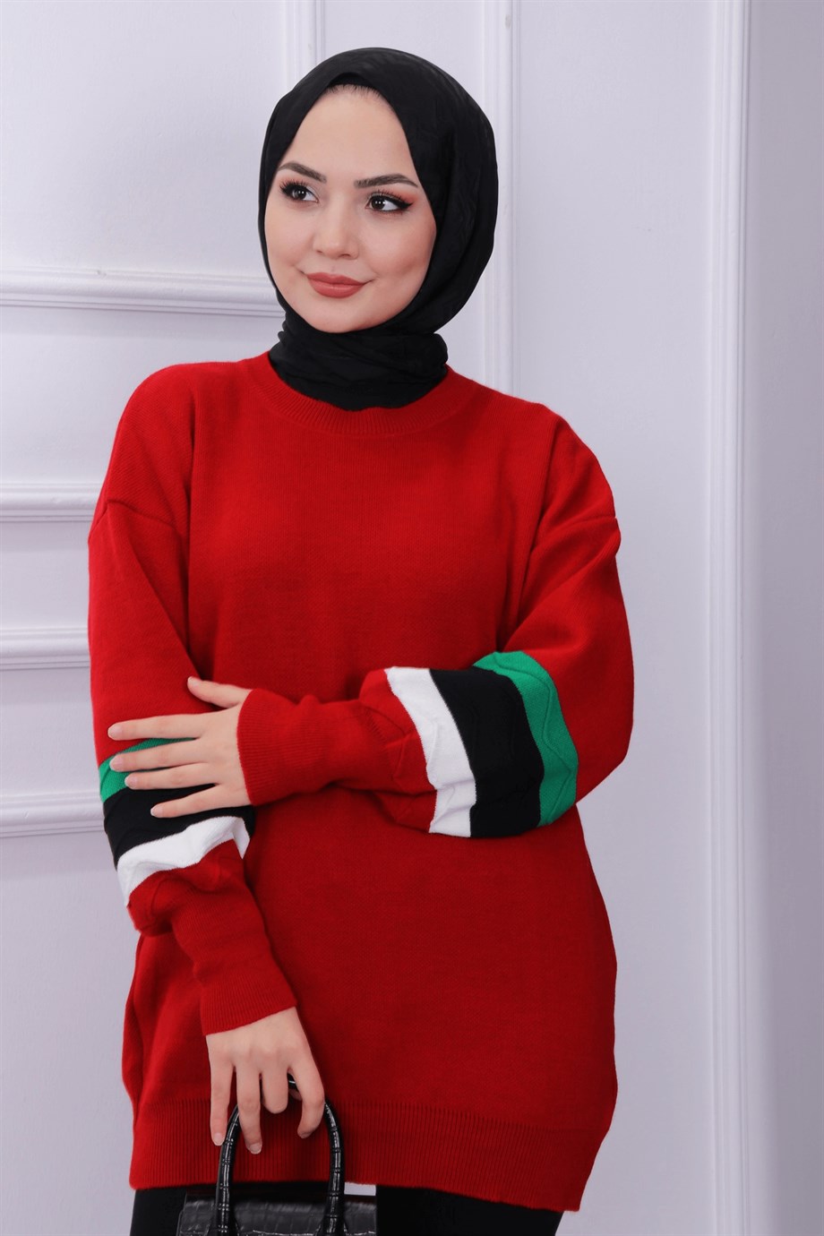 Kolu Dalga Desen Tunik Kırmızı