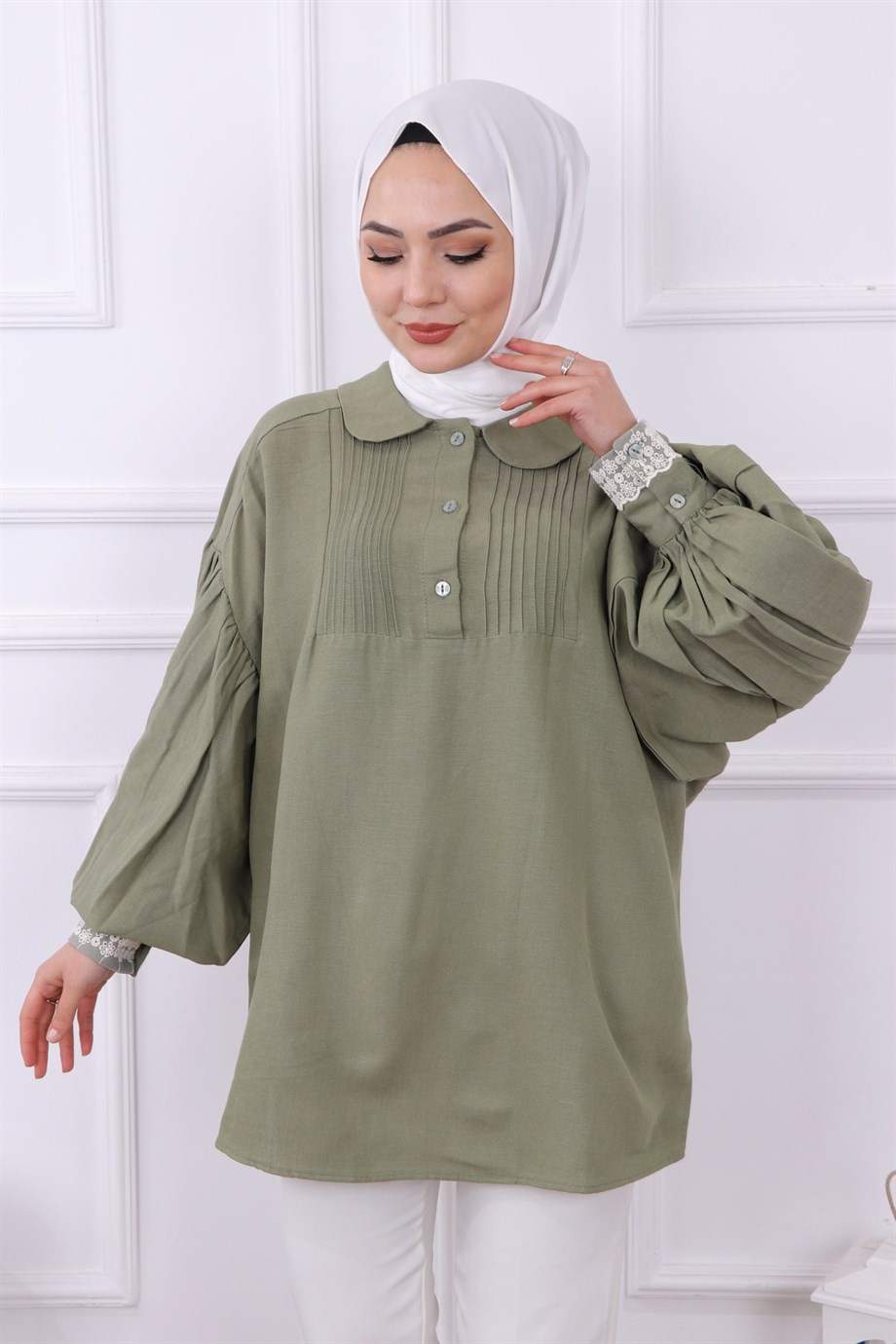Kolu Dantel Detaylı Tunik Yeşil
