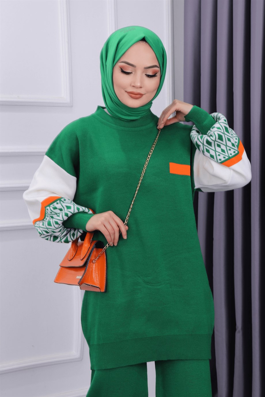Kolu Desenli Takım Yeşil