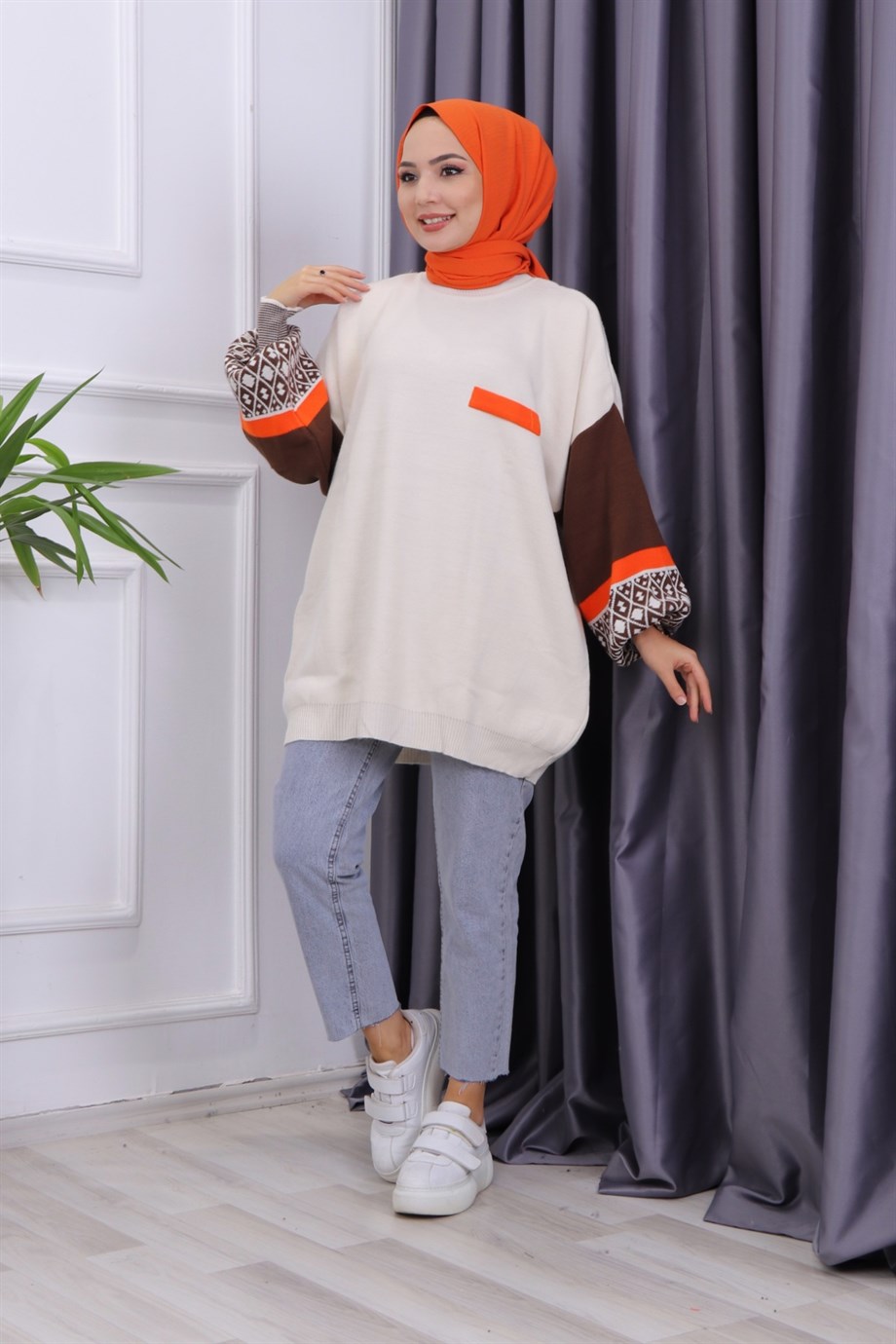 Kolu Etnik Desen Triko Tunik 
