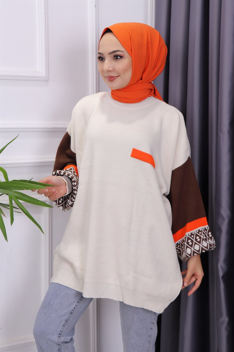 Kolu Etnik Desen Triko Tunik 