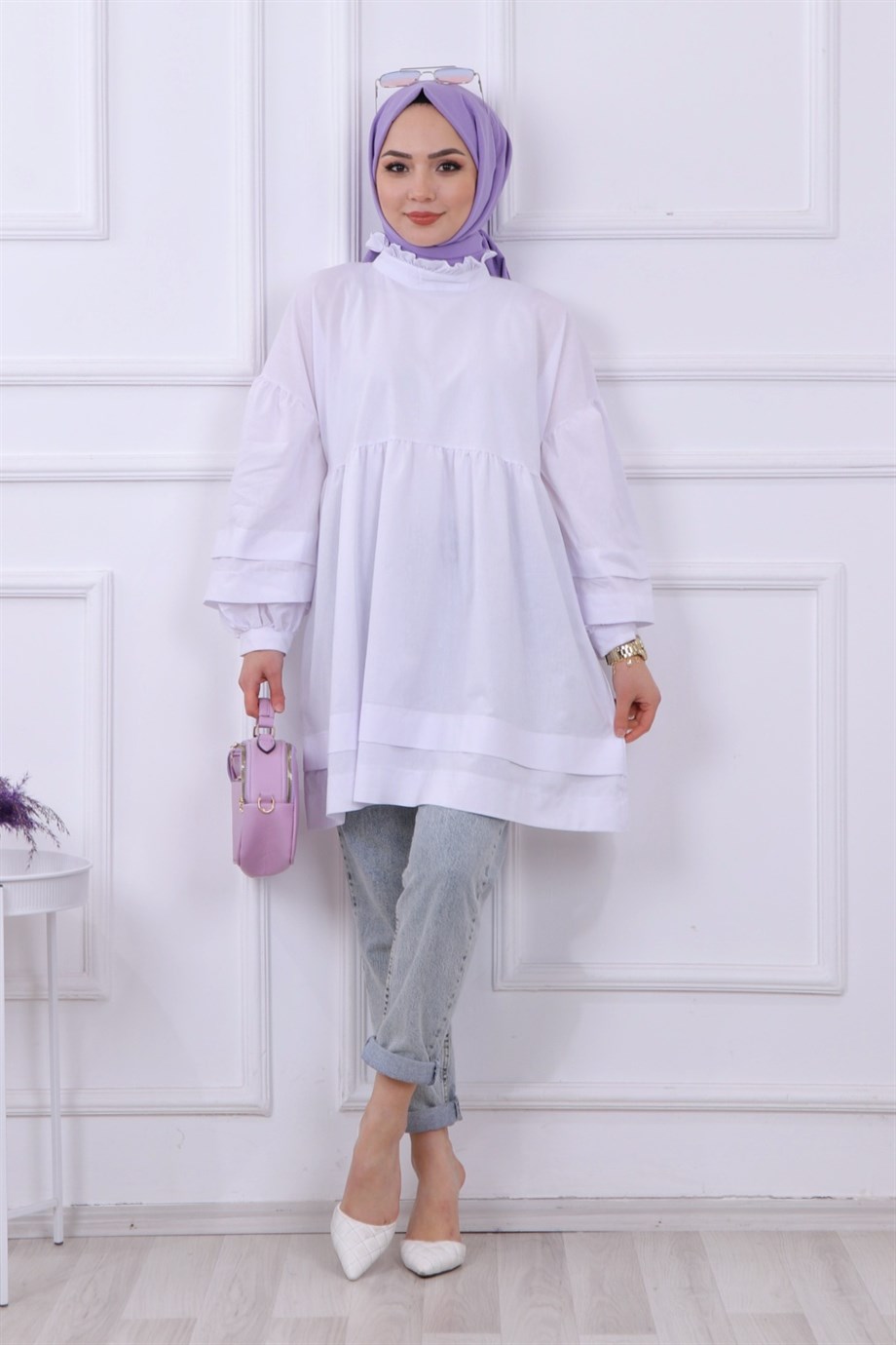 Kolu Kat Kat Tunik Beyaz