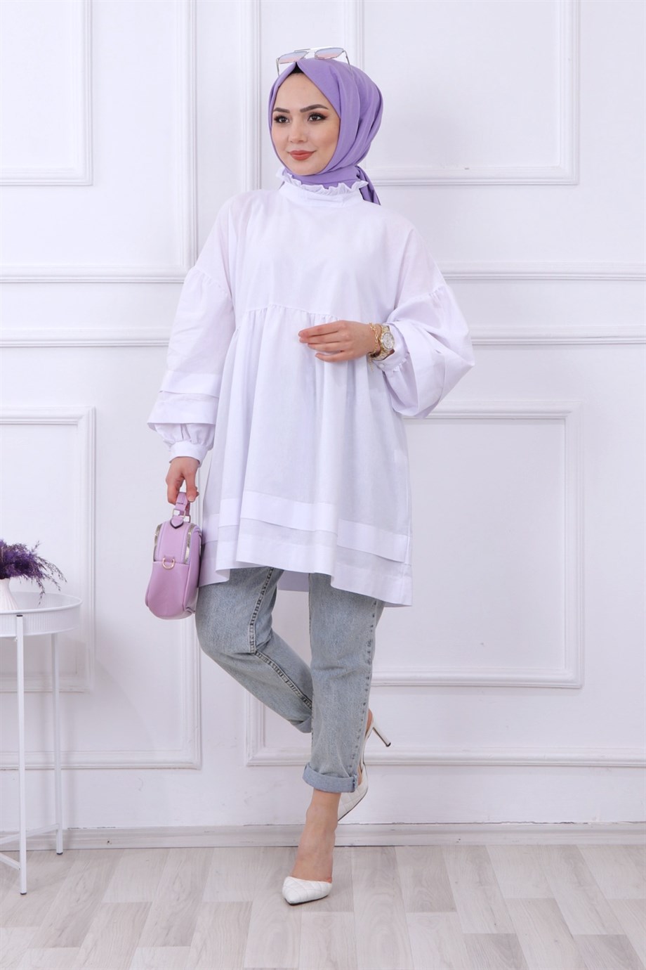 Kolu Kat Kat Tunik Beyaz