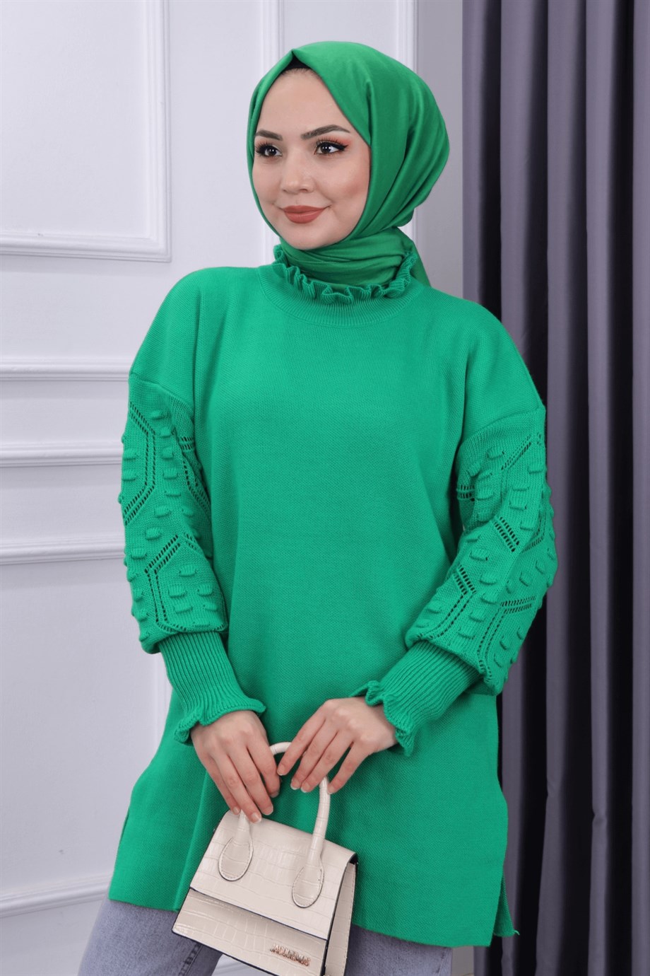 Kolu Ponponlu Tunik Yeşil