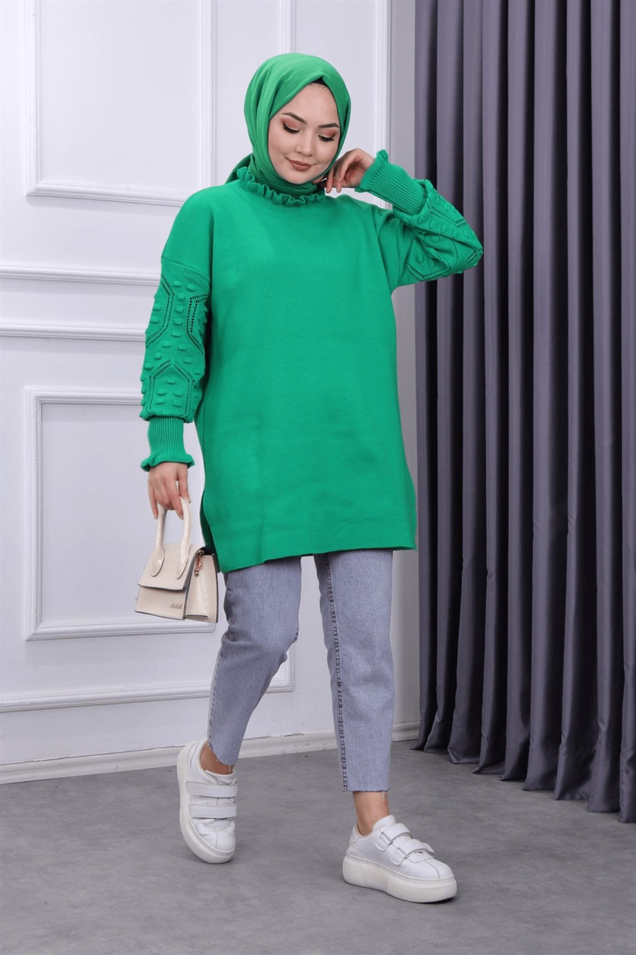 Kolu Ponponlu Tunik Yeşil