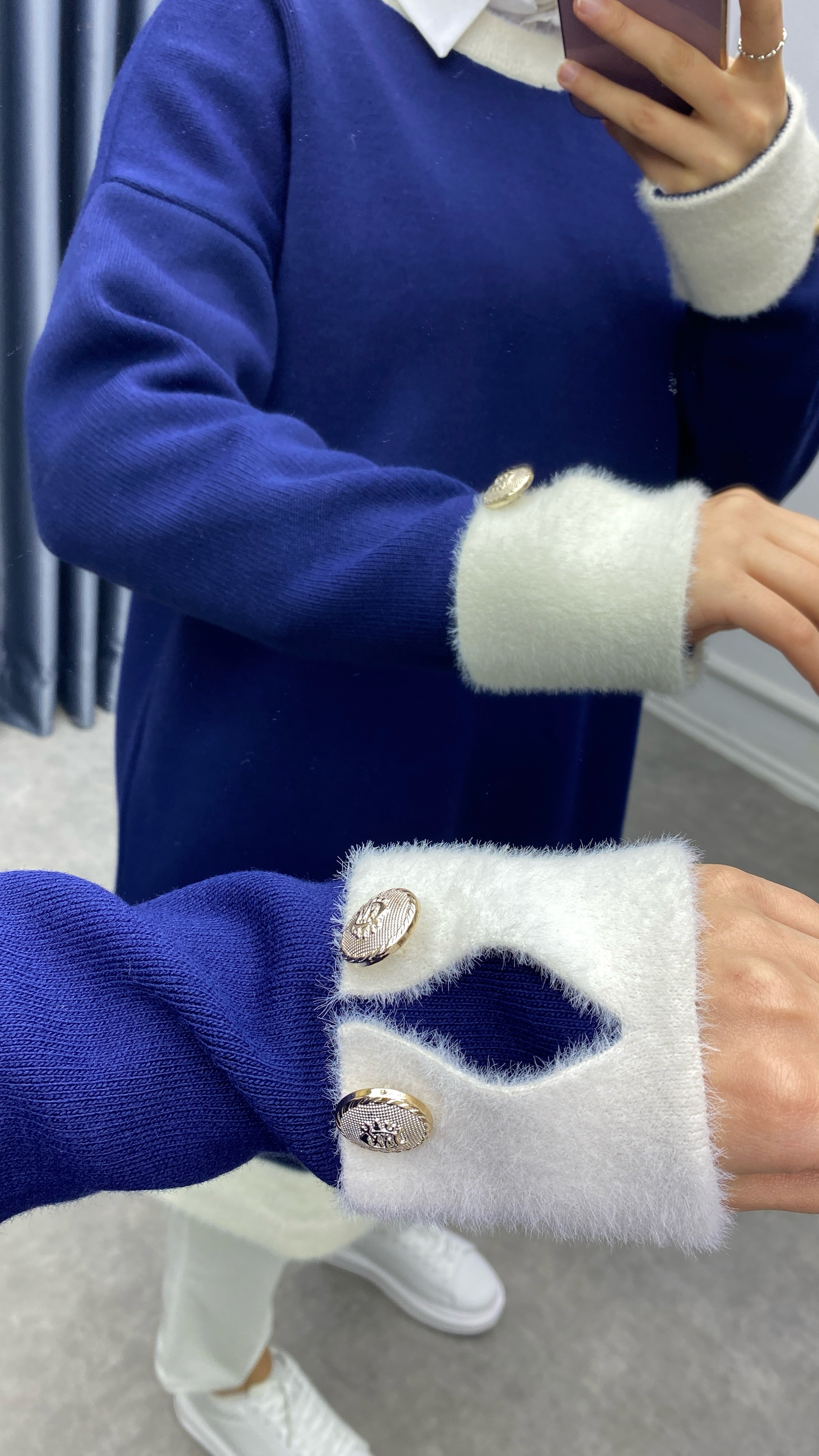 Kolu Ve Yakası Peluş Tunik Lacivert