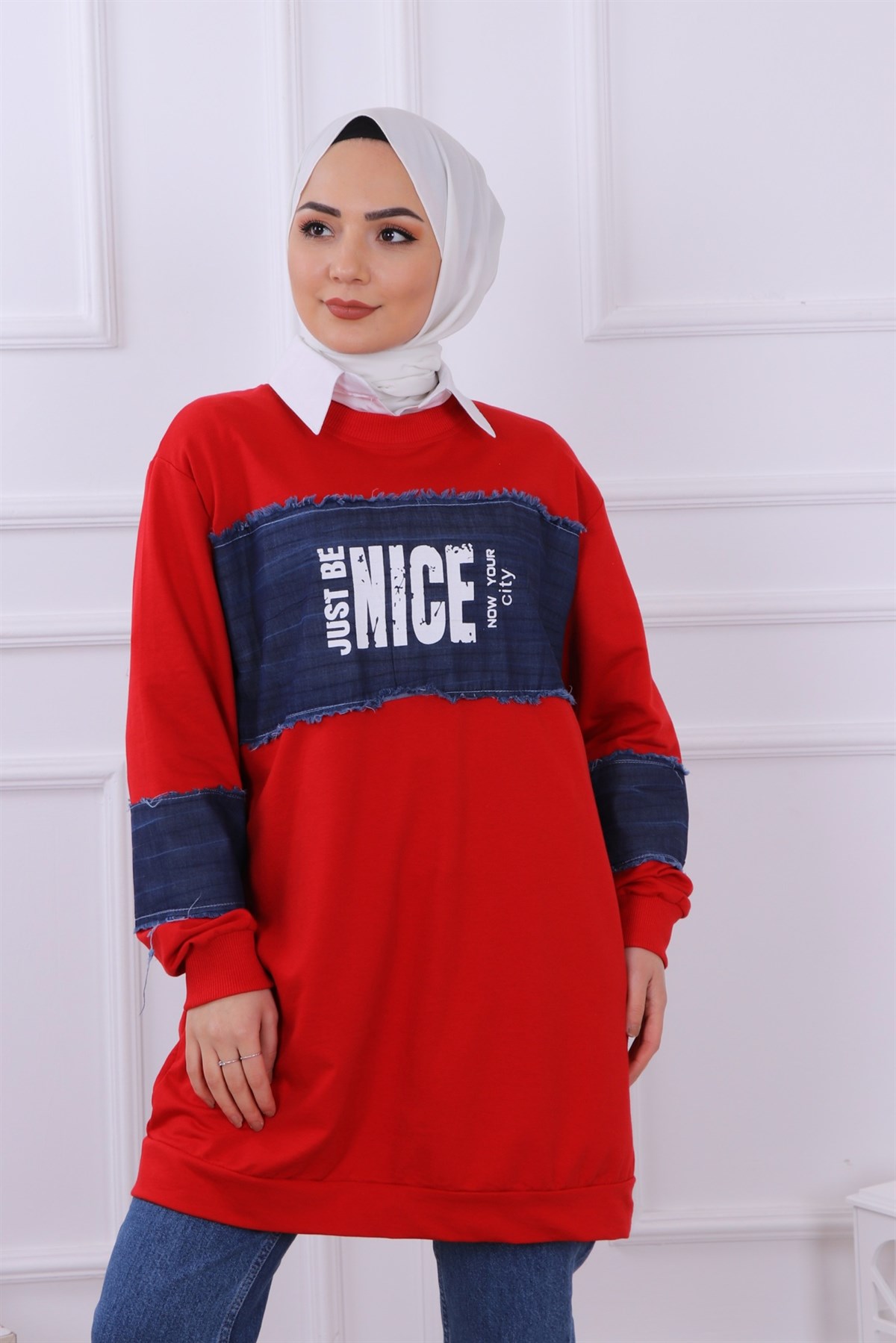 Kot Detaylı Sweat Kırmızı
