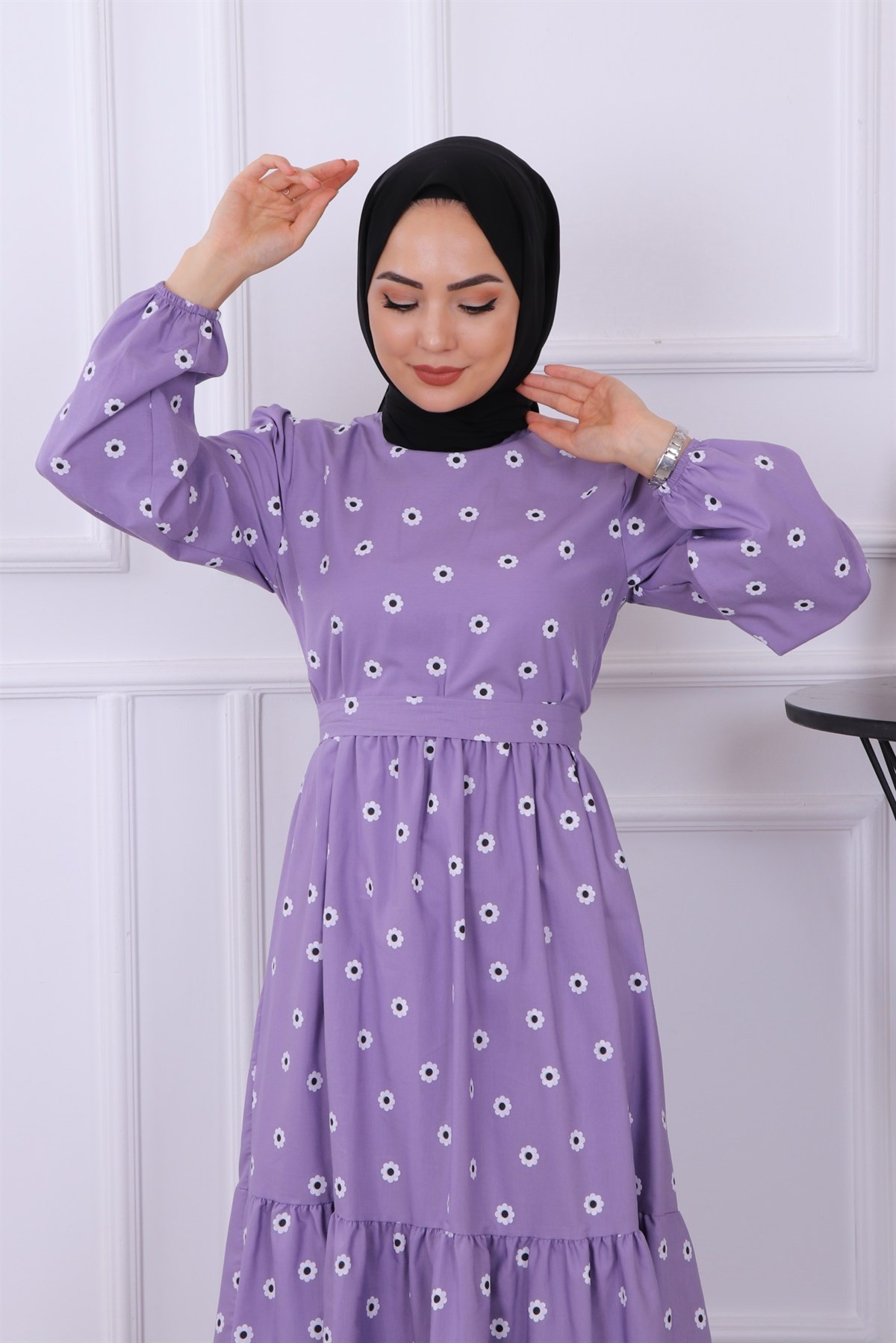 Küçük Papatyalı Elbise Mor