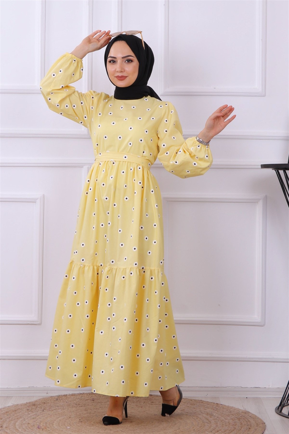 Küçük Papatyalı Elbise Sarı
