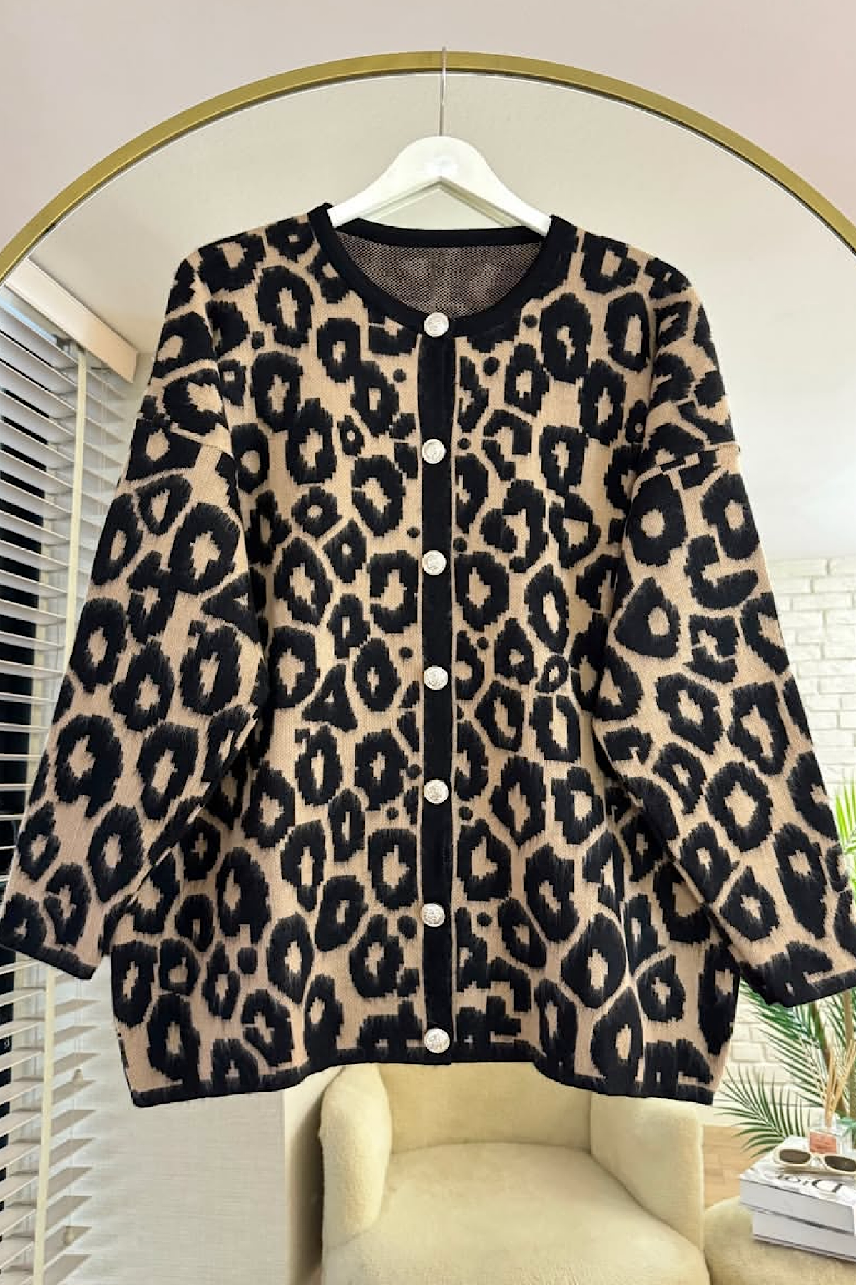 Leopar hırka camel siyah 