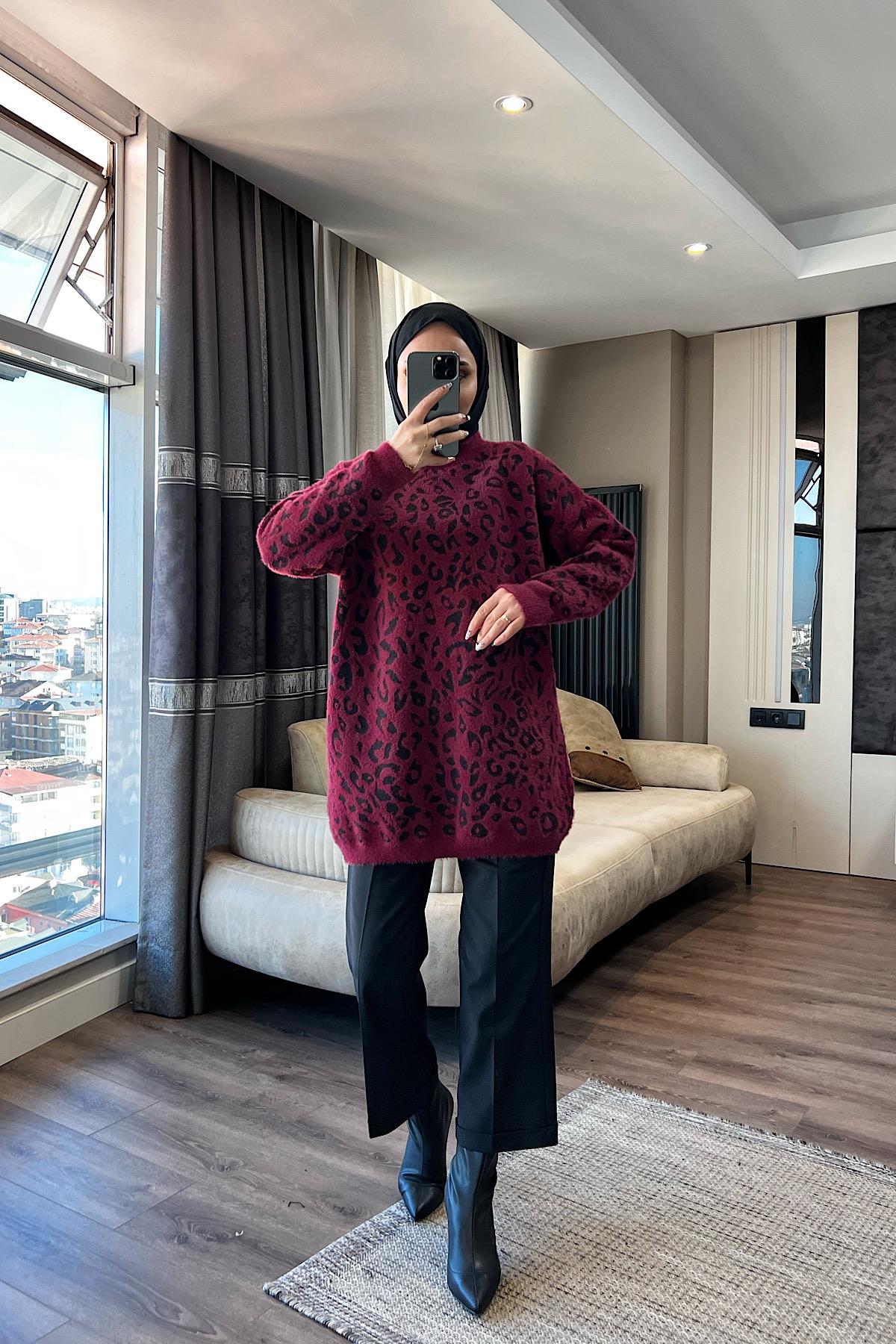 Leopar Yumoş Tunik Bordo