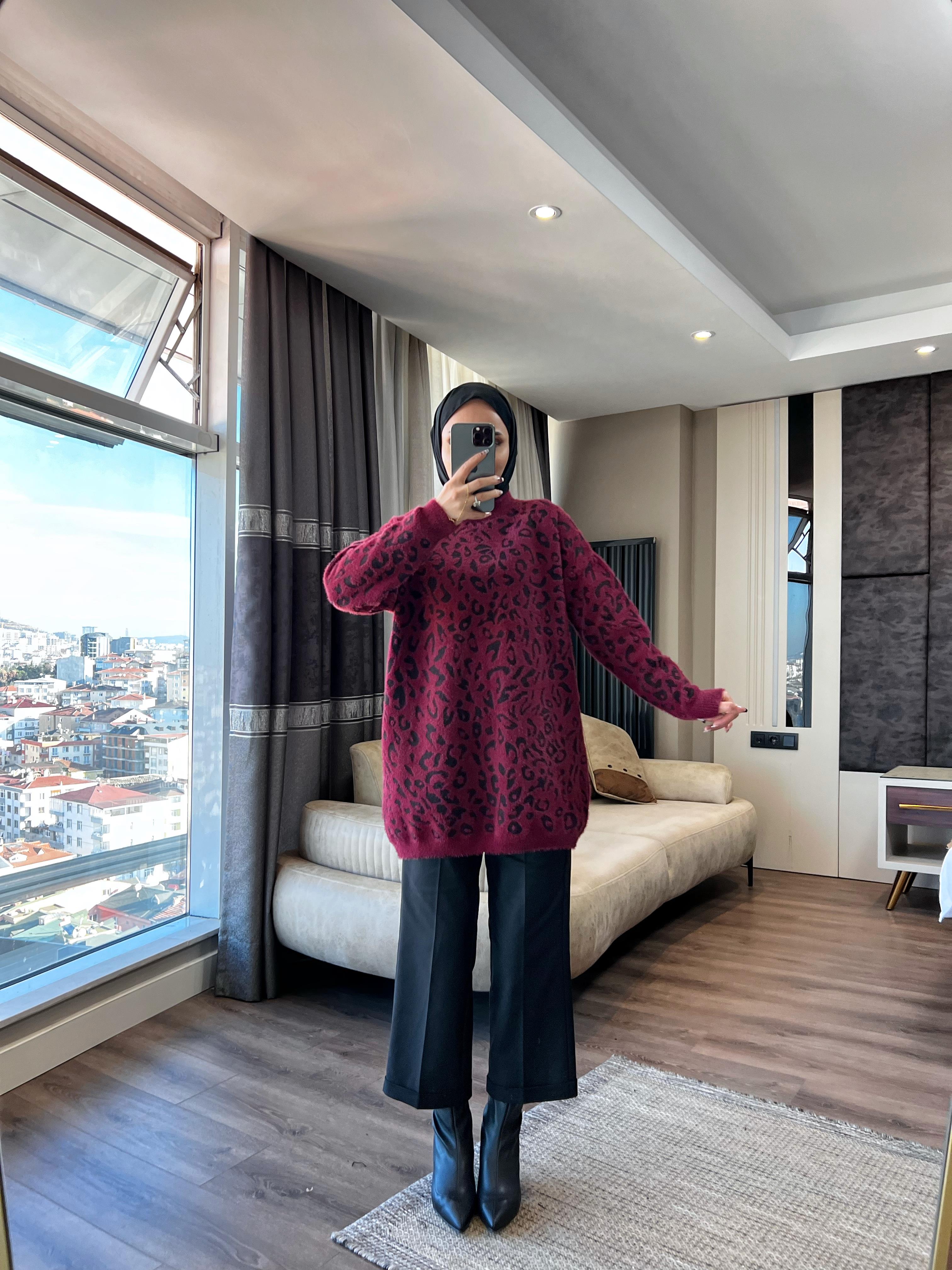 Leopar Yumoş Tunik Bordo