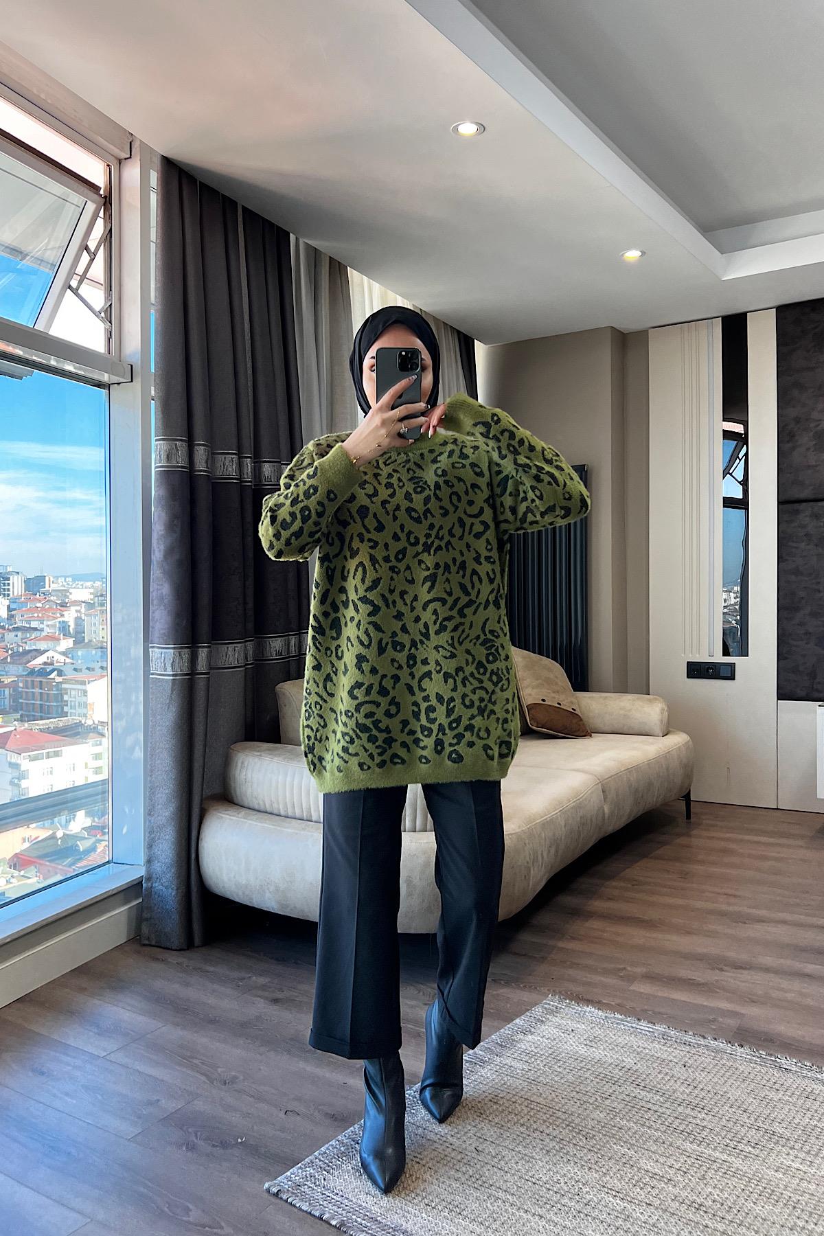 Leopar Yumoş Tunik Yeşil