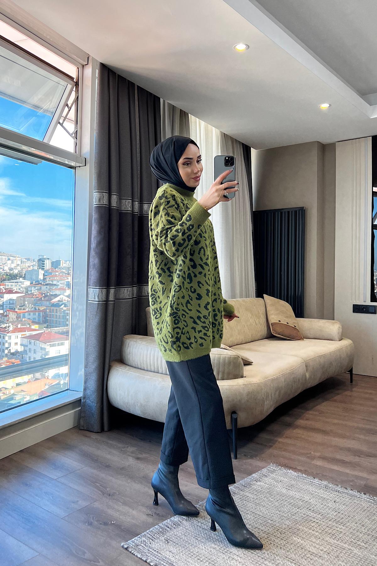Leopar Yumoş Tunik Yeşil