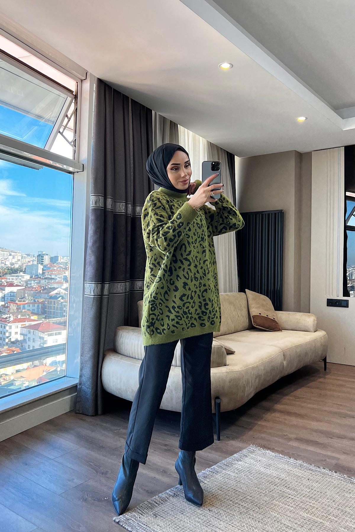 Leopar Yumoş Tunik Yeşil