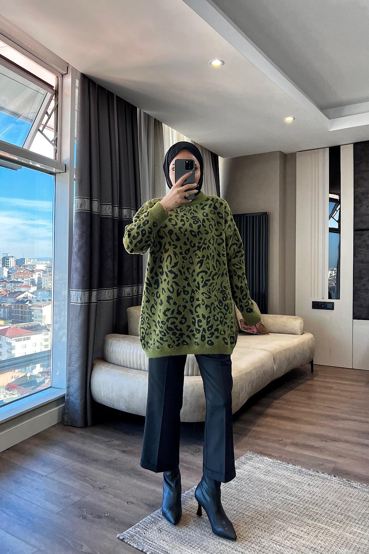Leopar Yumoş Tunik Yeşil