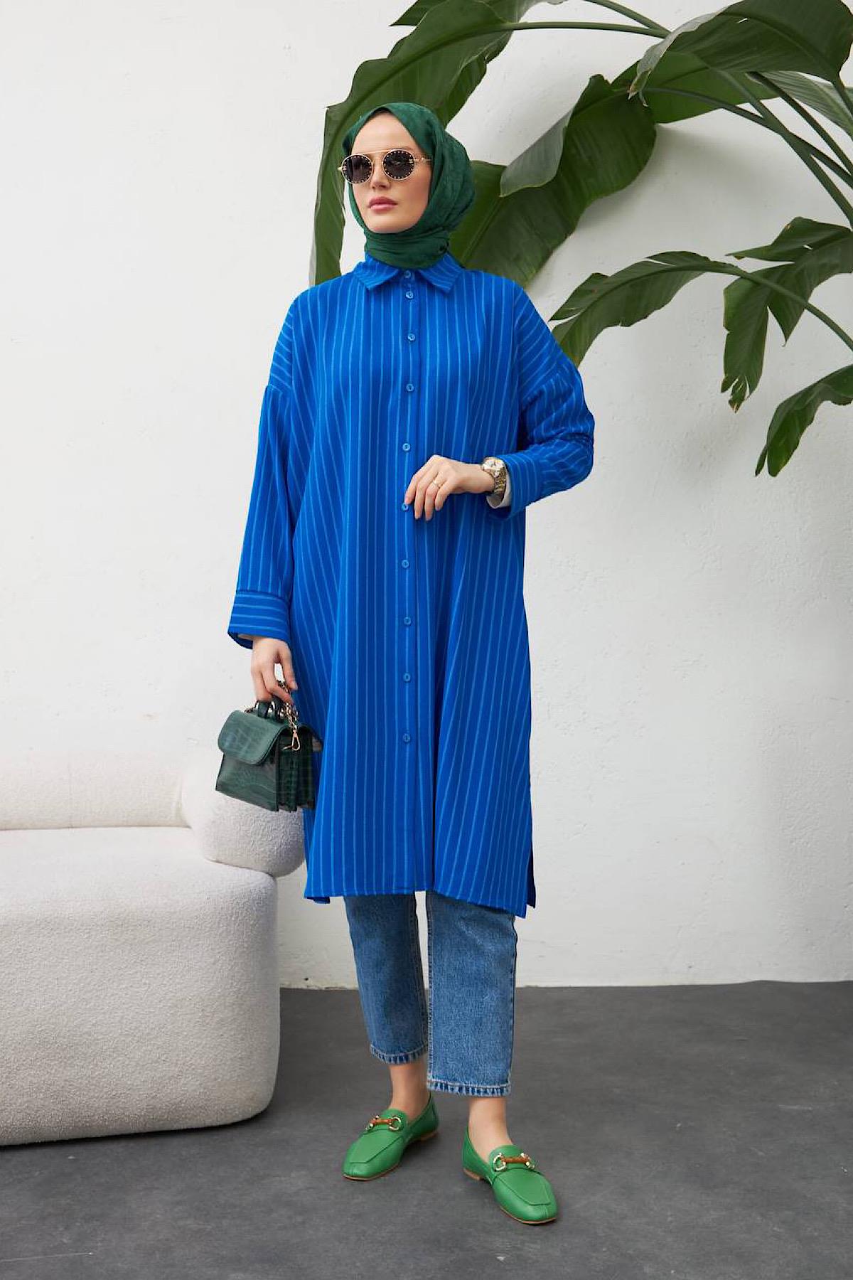 Linda Çizgili Tunik Saks
