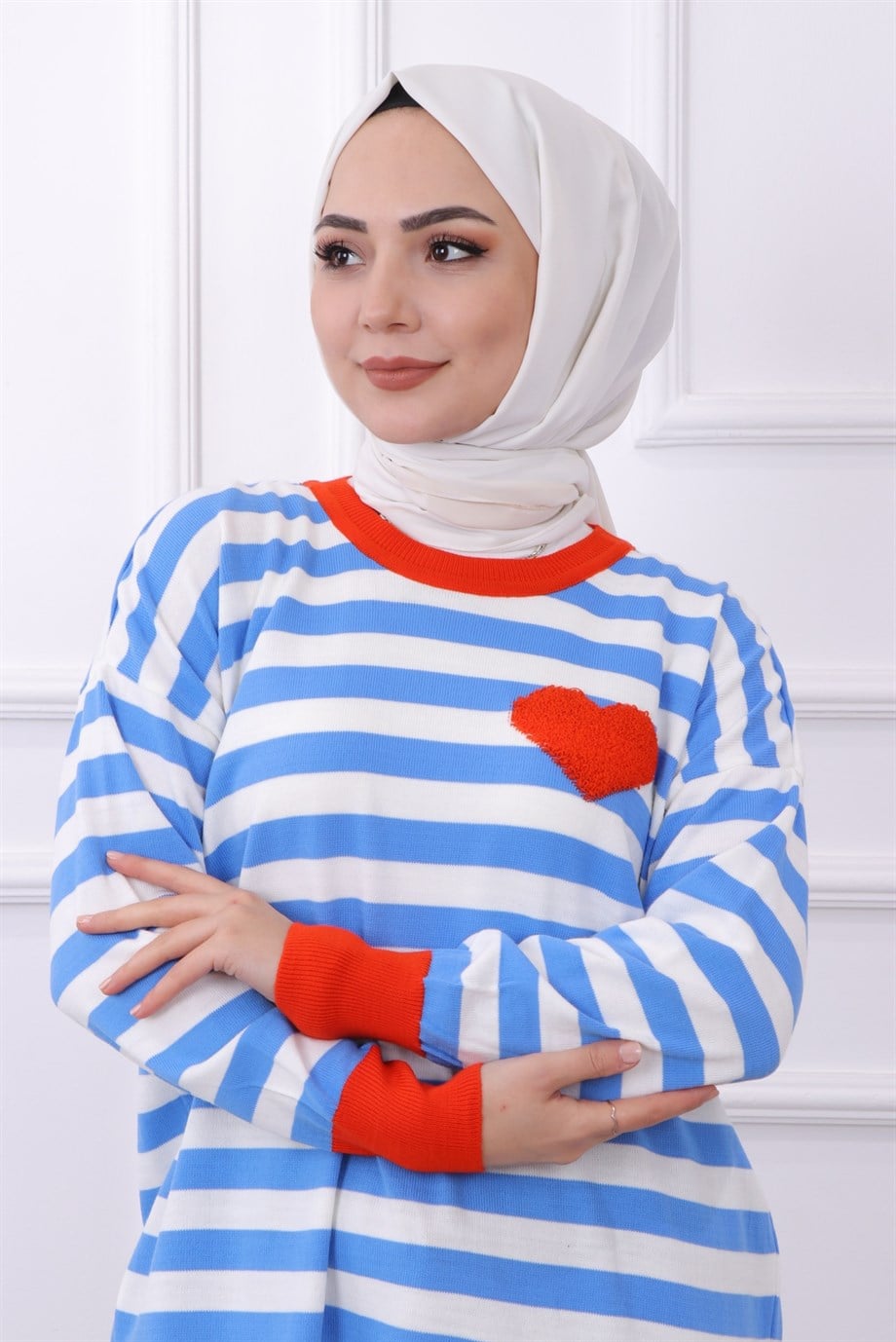 Mavi Beyaz Çizgili Tunik