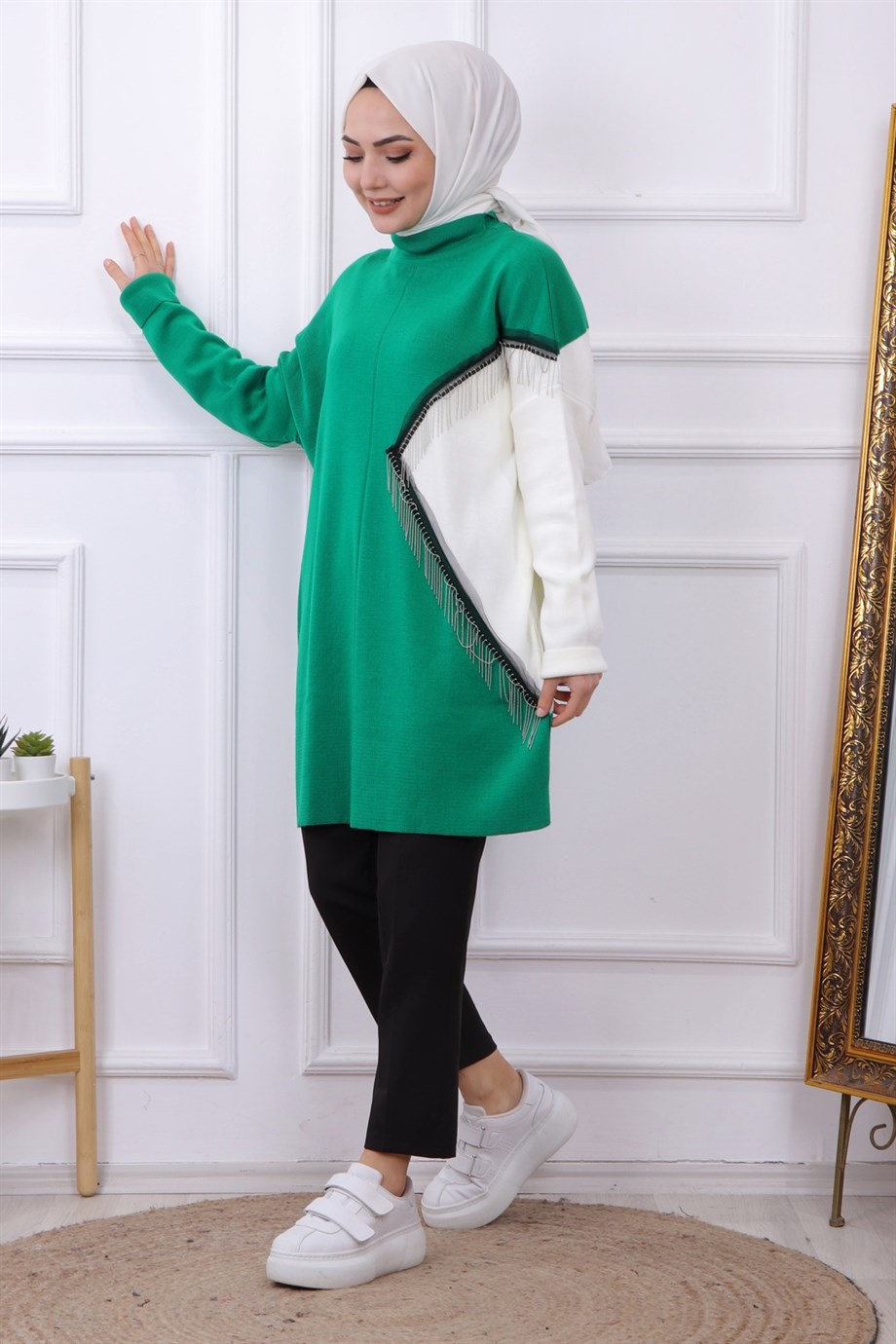 Metal Zincir Detaylı Tunik Yeşil