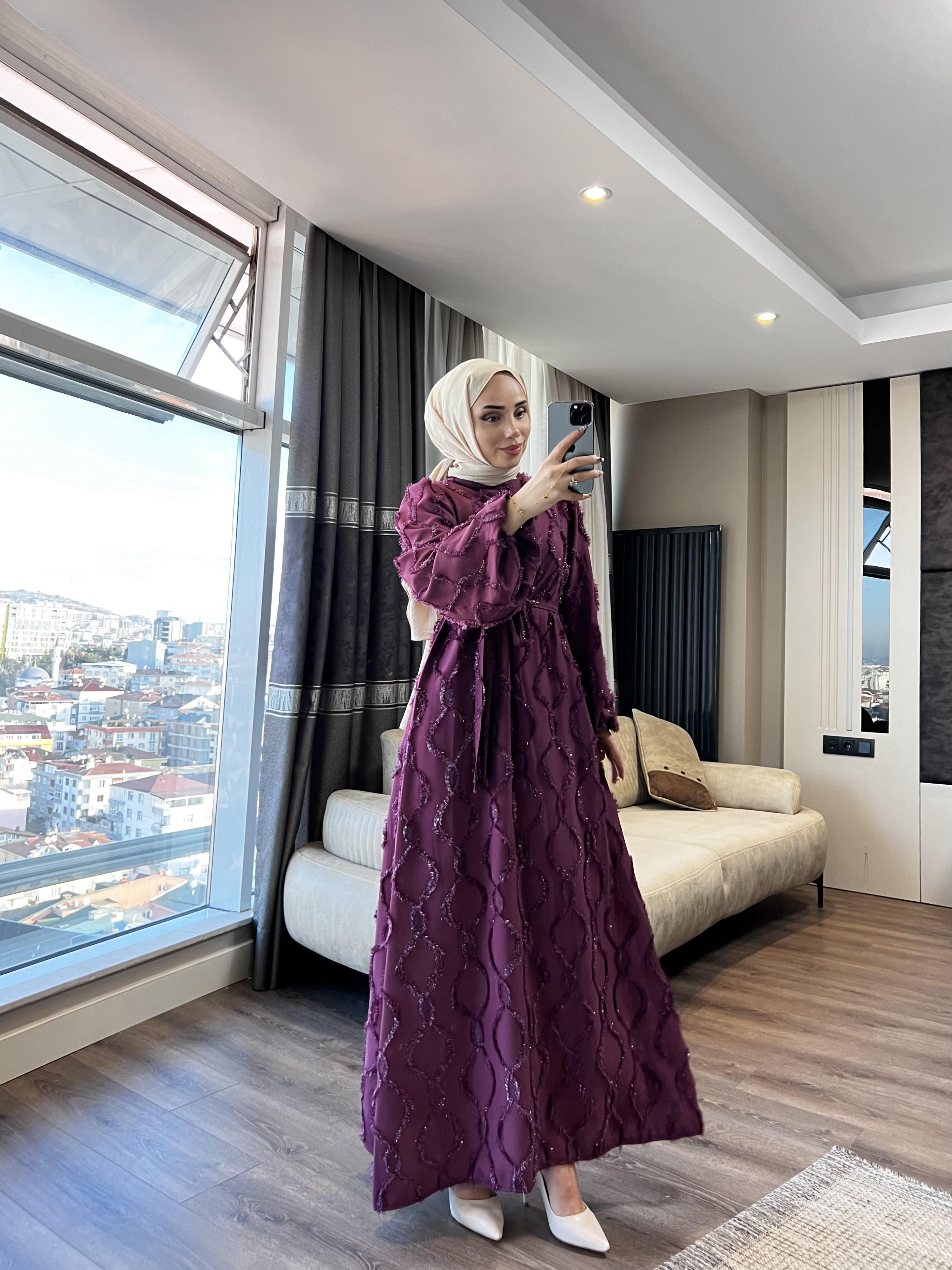 Nida Sim Detay Elbise Bordo 