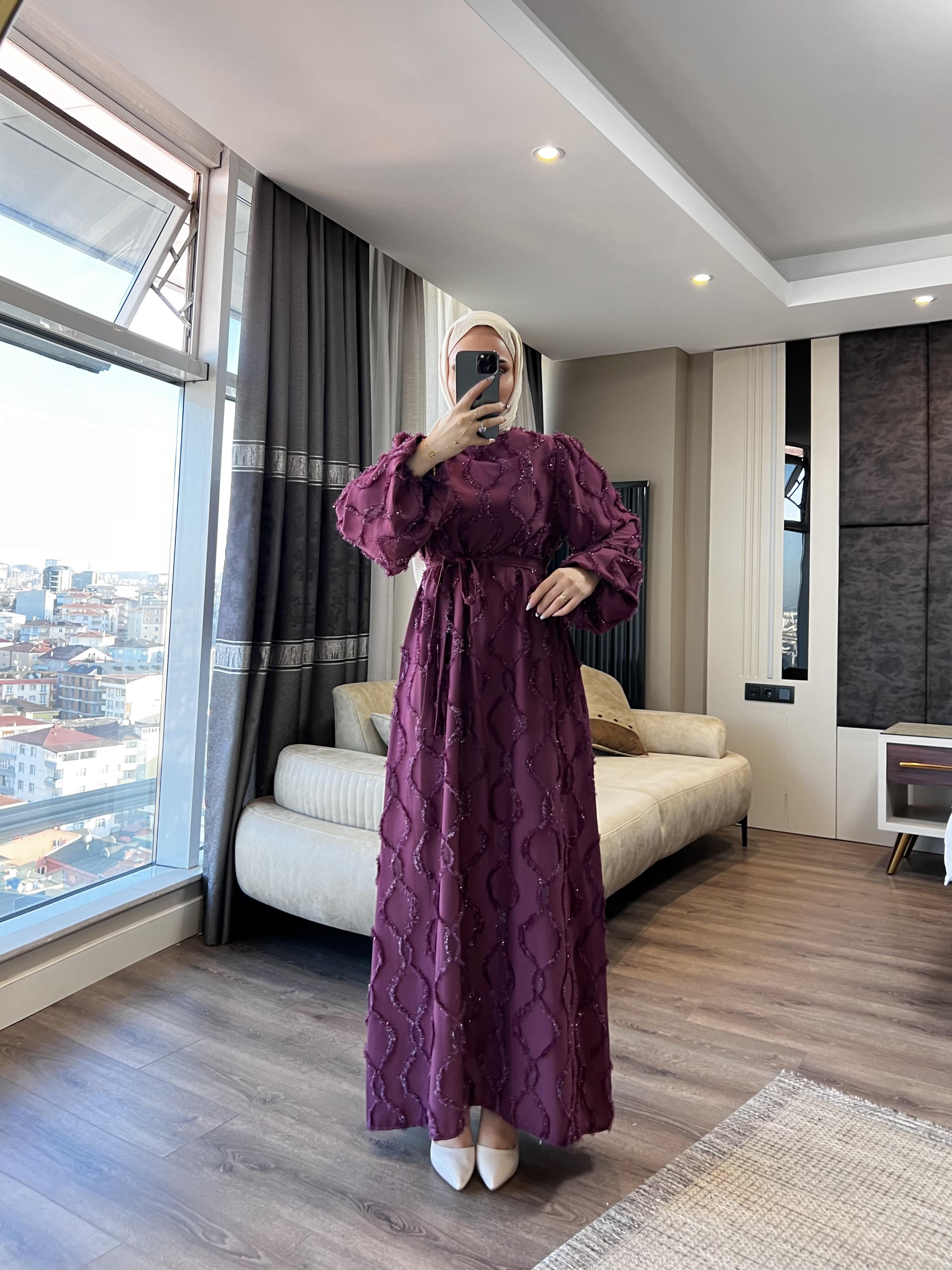 Nida Sim Detay Elbise Bordo 