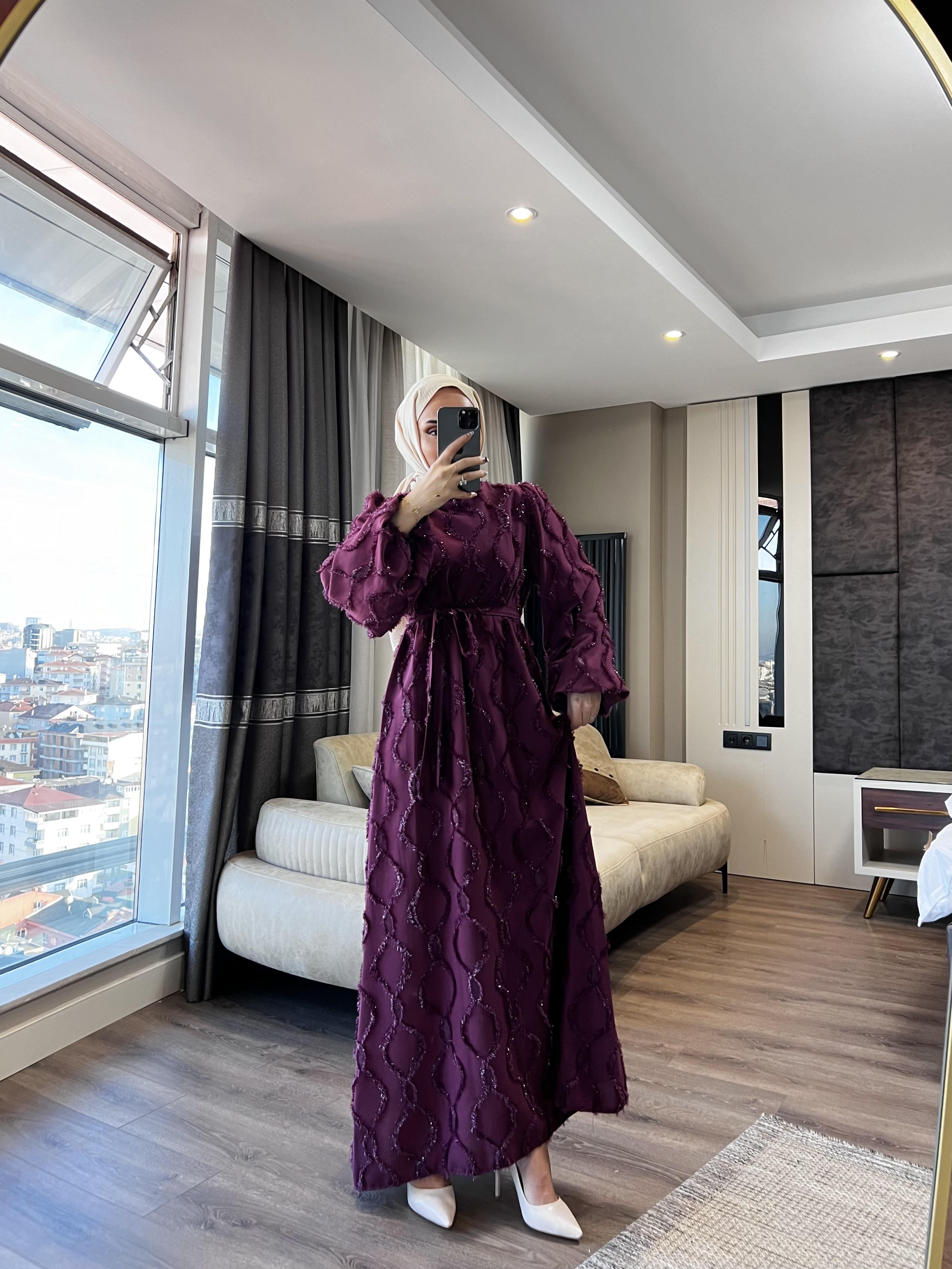 Nida Sim Detay Elbise Bordo 