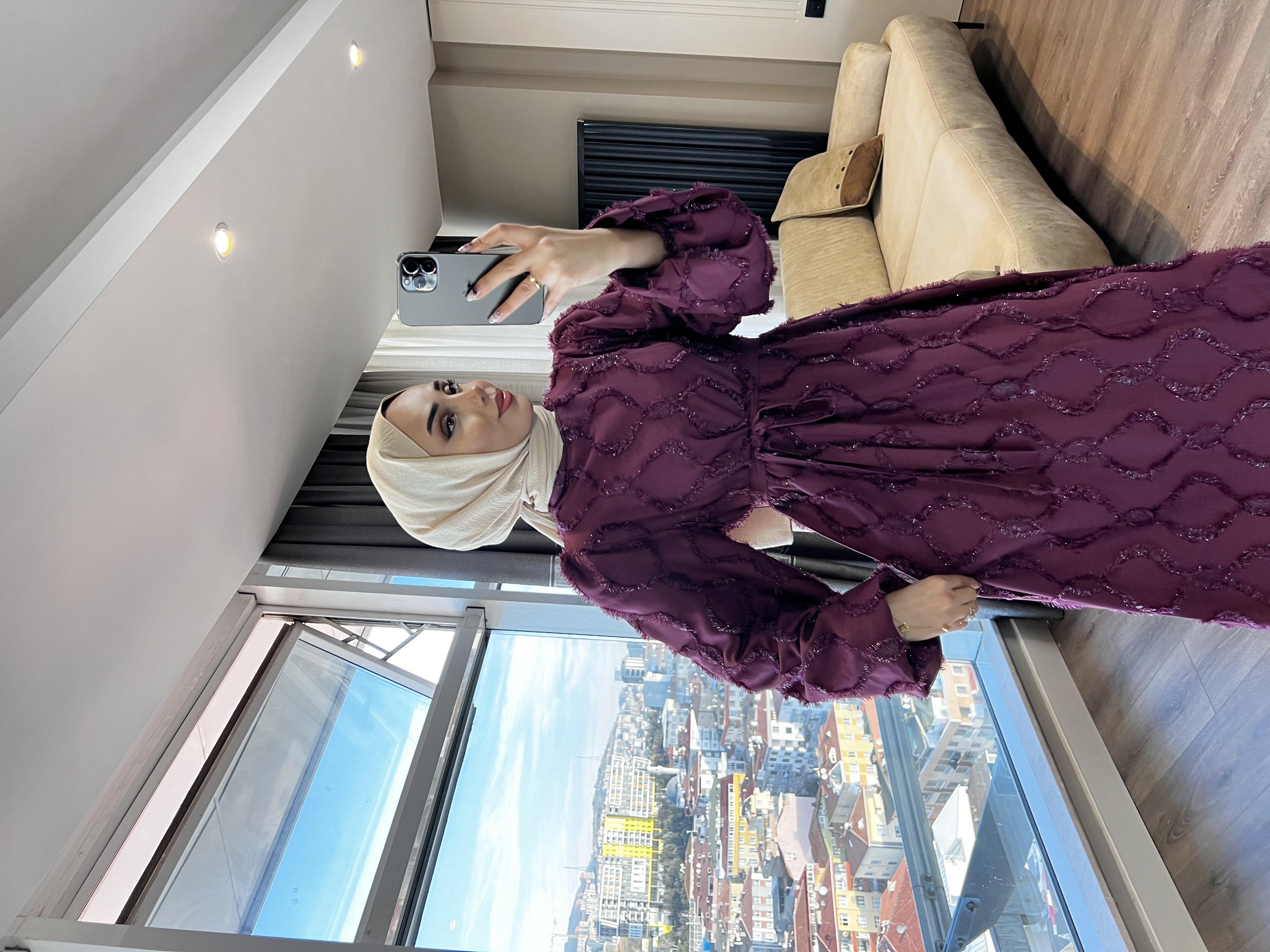 Nida Sim Detay Elbise Bordo 