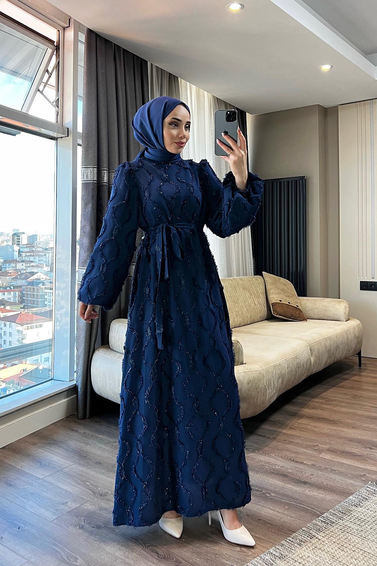 Nida Sim Detay Elbise Lacivert 