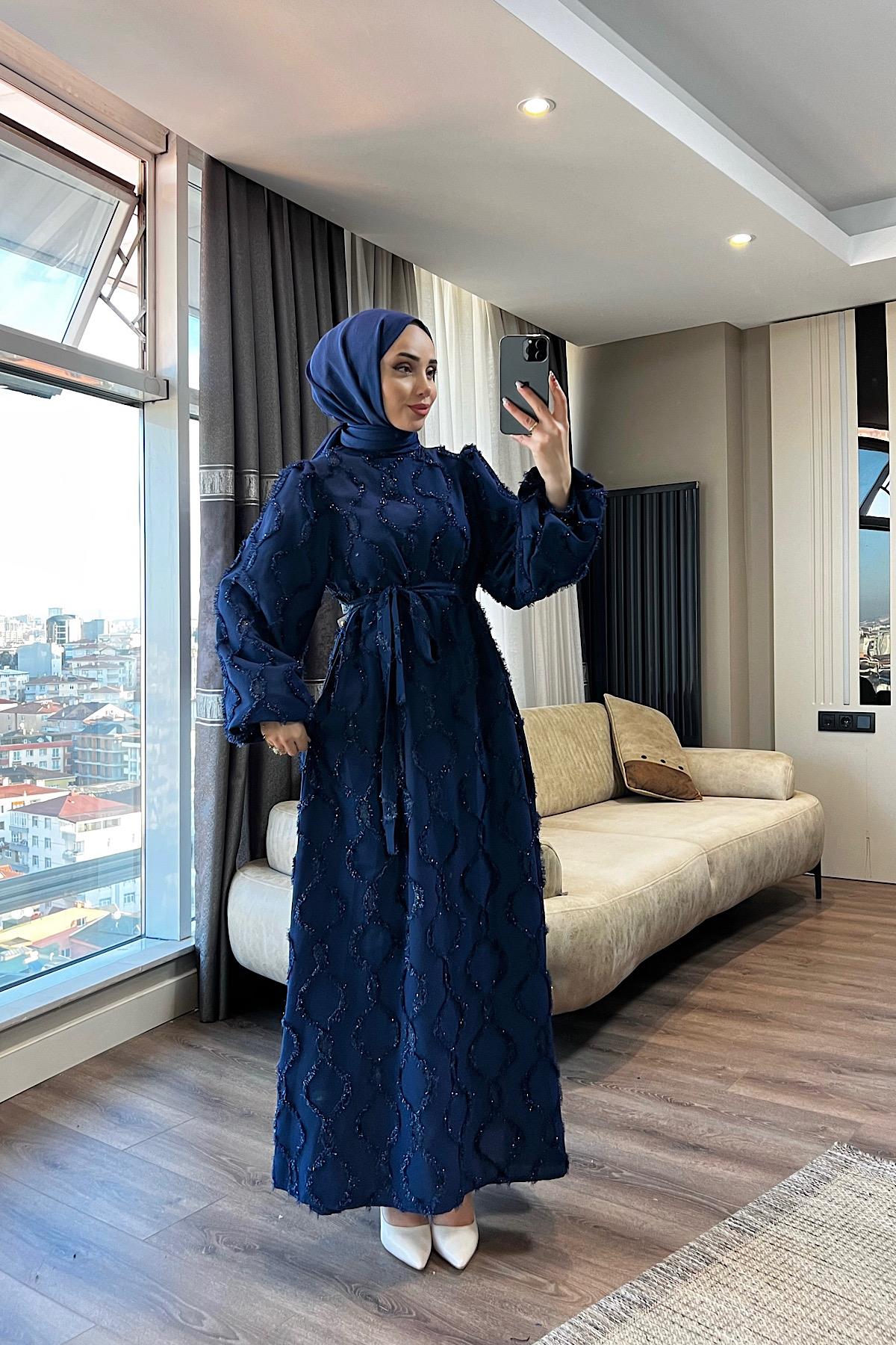 Nida Sim Detay Elbise Lacivert 