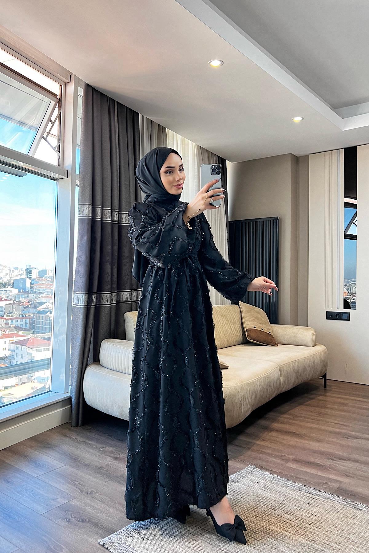 Nida Sim Detay Elbise Siyah