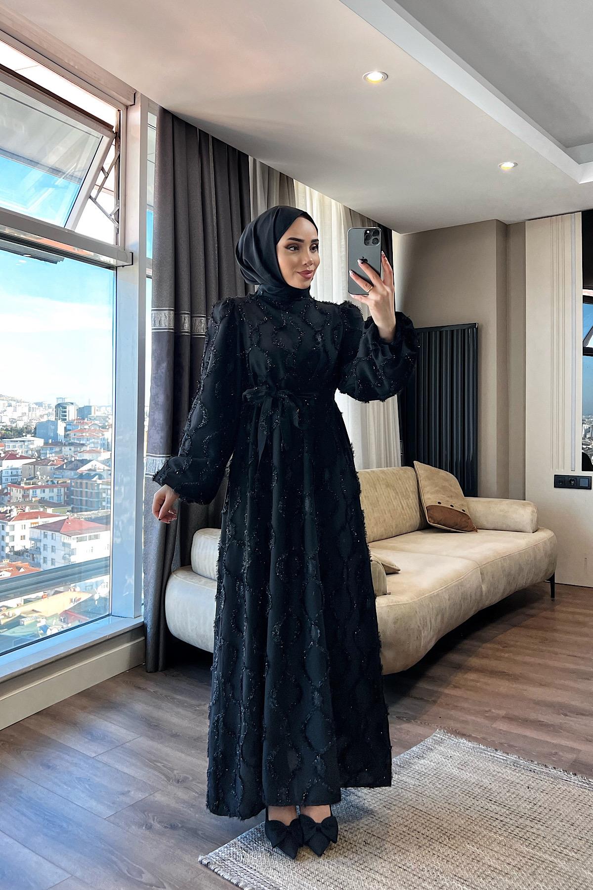 Nida Sim Detay Elbise Siyah