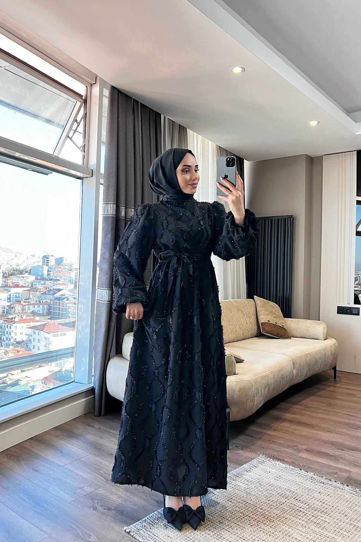 Nida Sim Detay Elbise Siyah