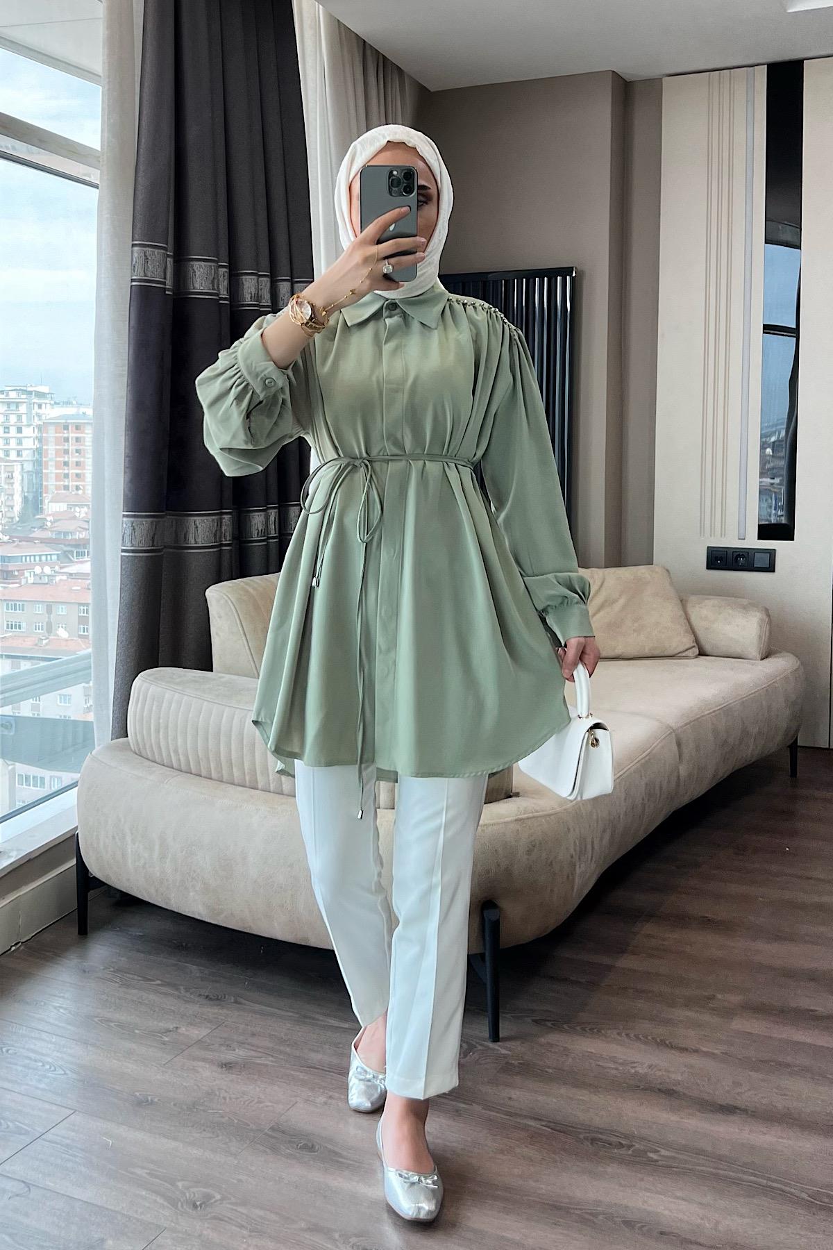 Omuzları Taşlı Tunik Yeşil 