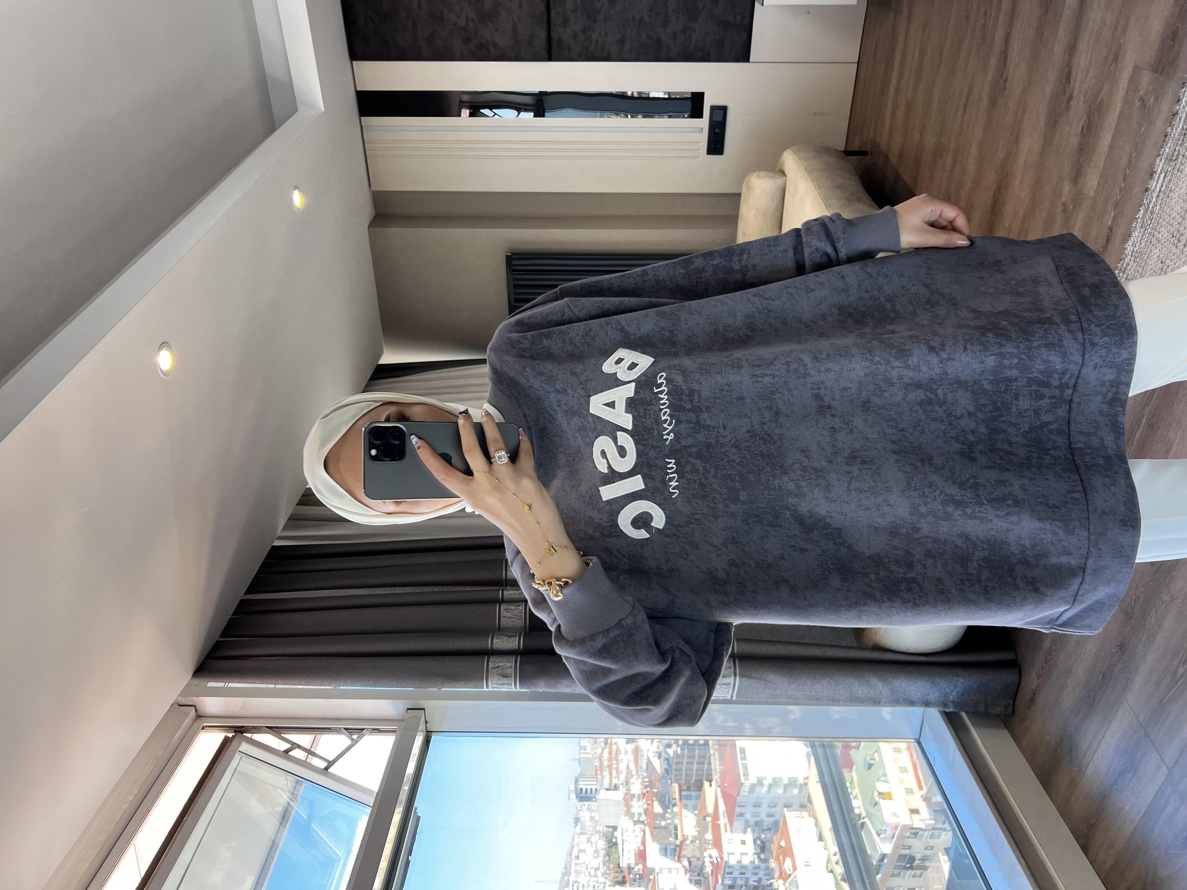 Önü Basıc Yazılı Sweat Gri