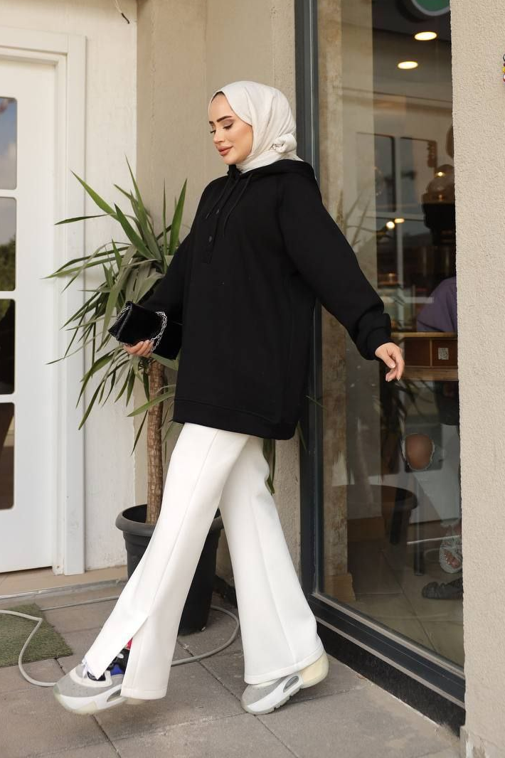 Önü Çıtçıtlı Sweat Siyah