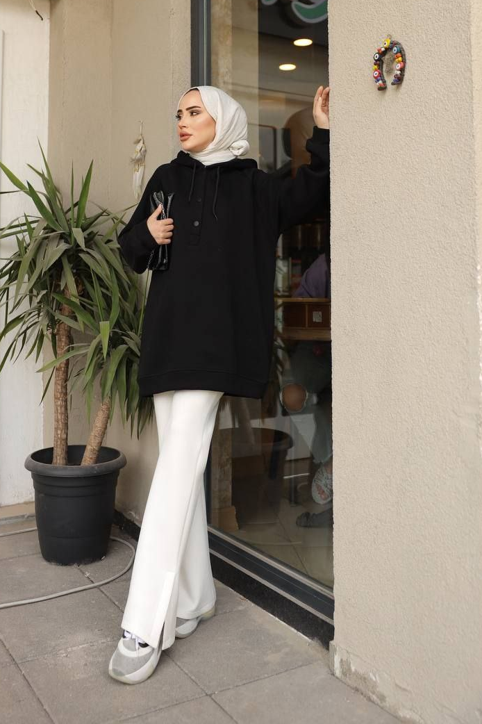 Önü Çıtçıtlı Sweat Siyah