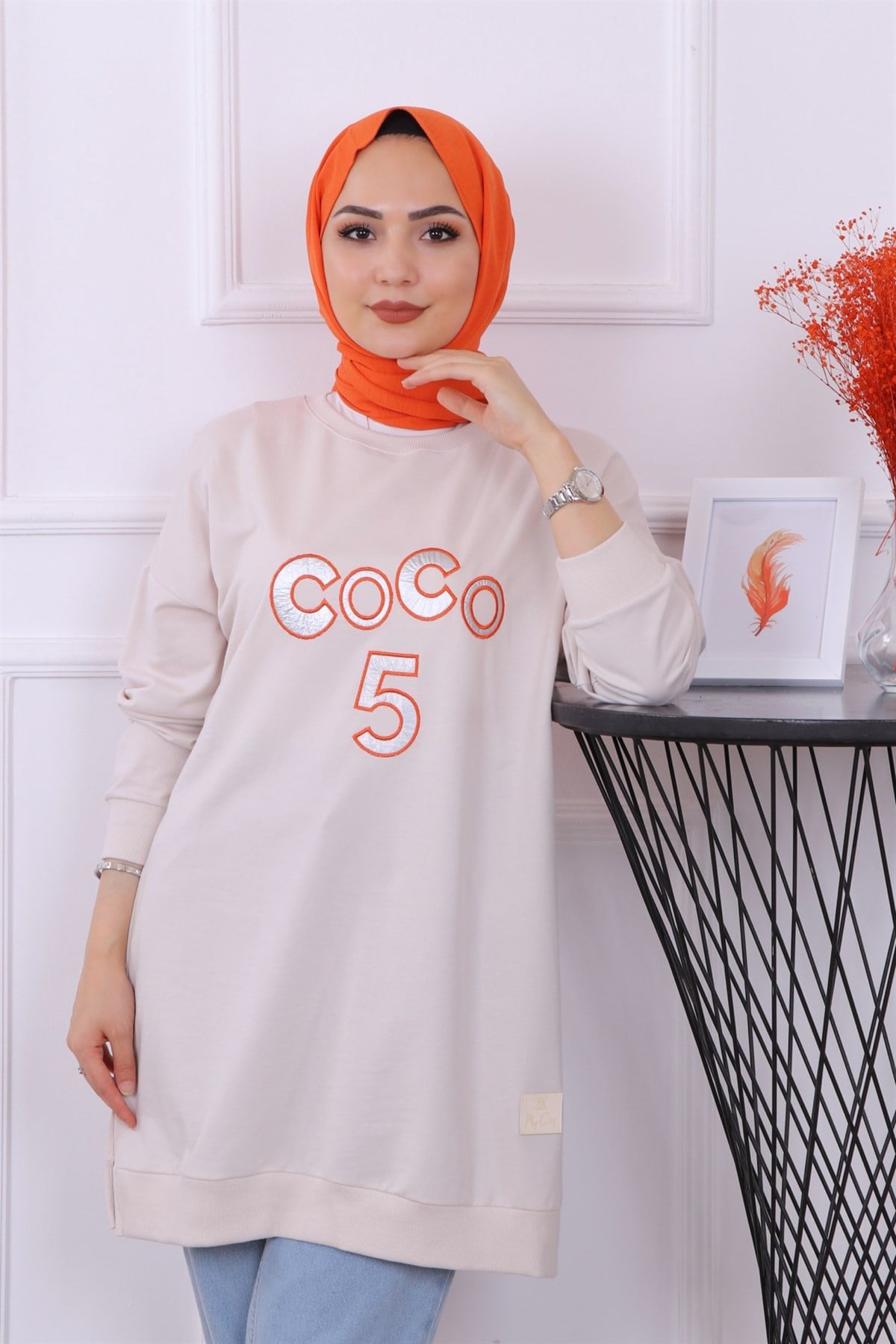 Önü Coco Yazılı Sweat Krem