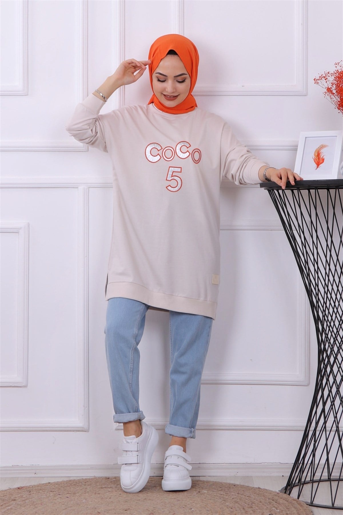 Önü Coco Yazılı Sweat Krem