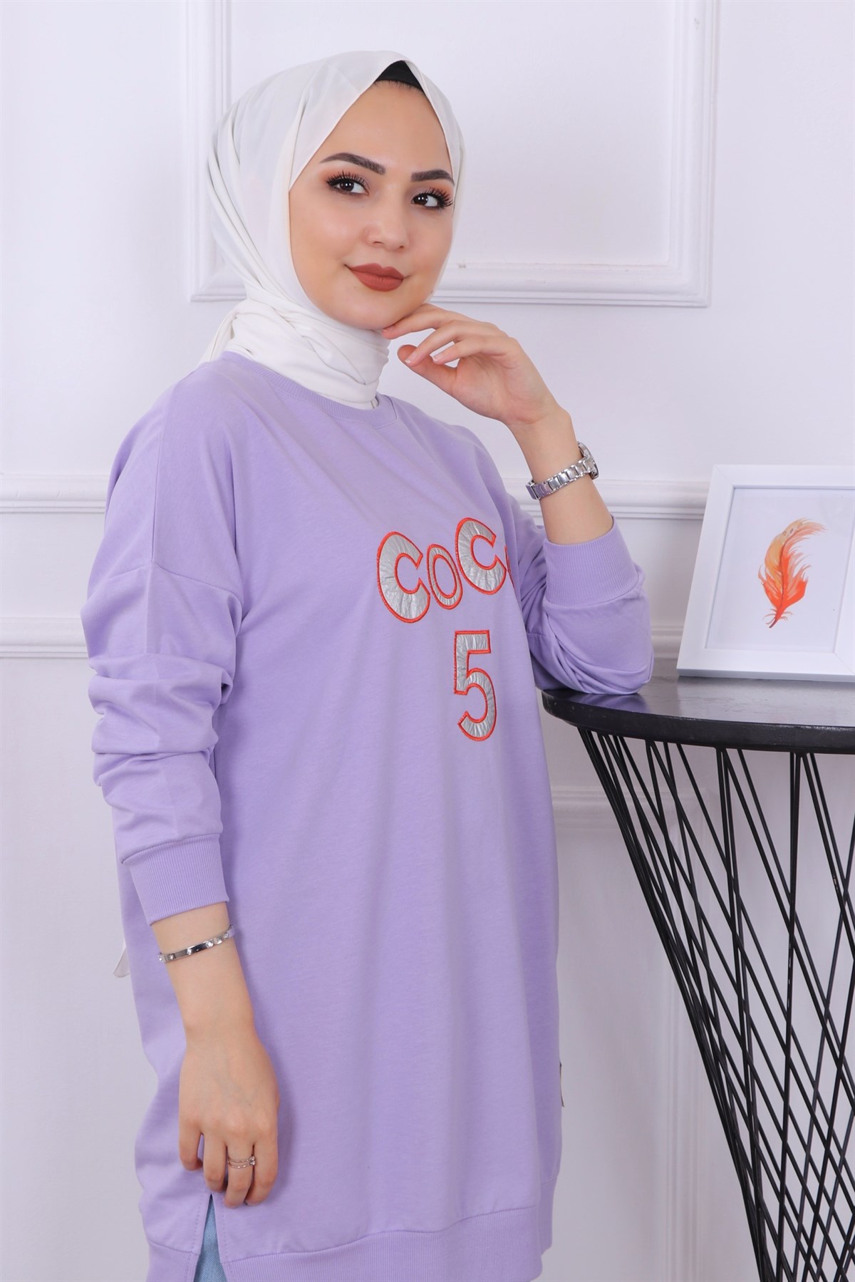 Önü Coco Yazılı Sweat Lila